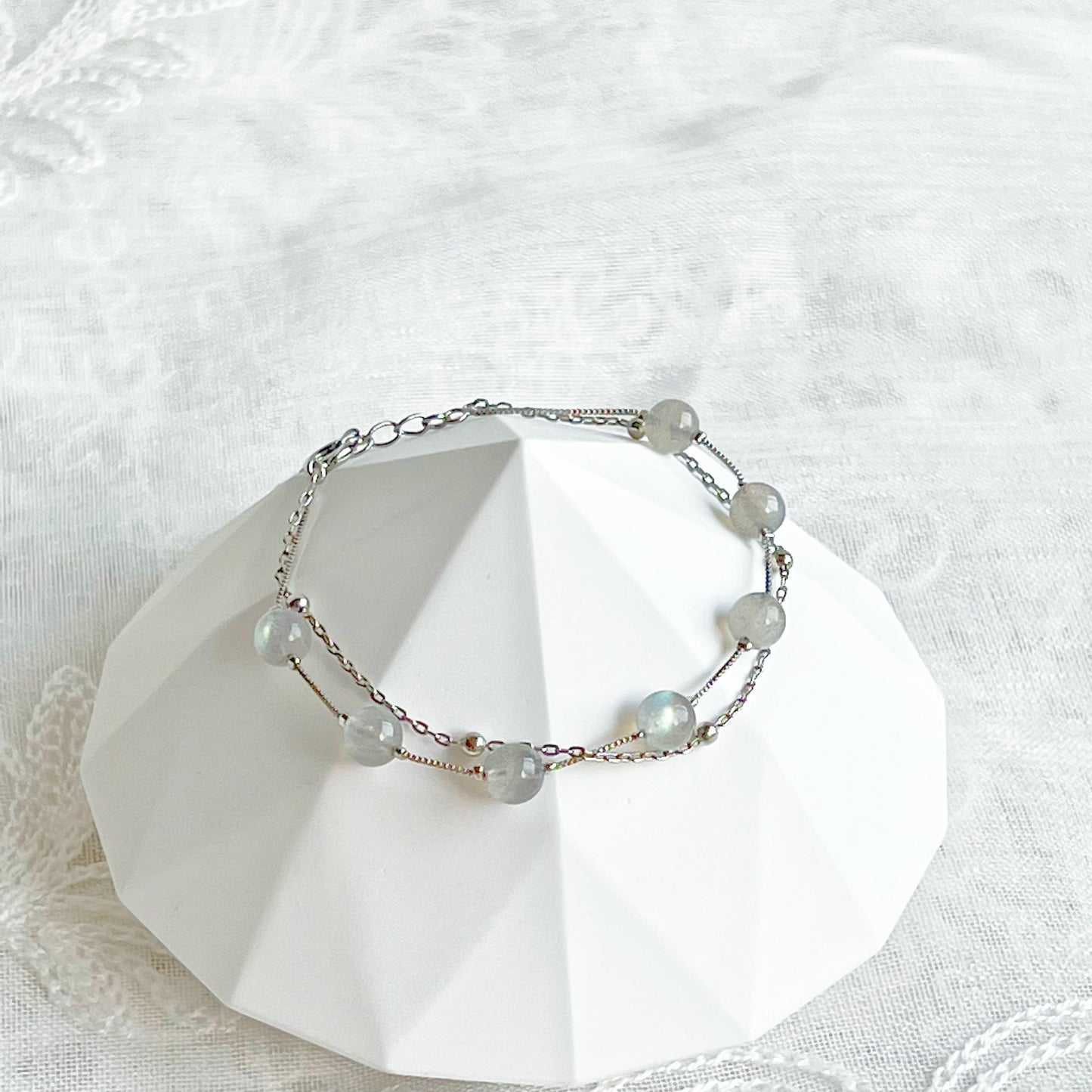 Moonstone Silver Double Chain Bracelet-Ninaouity