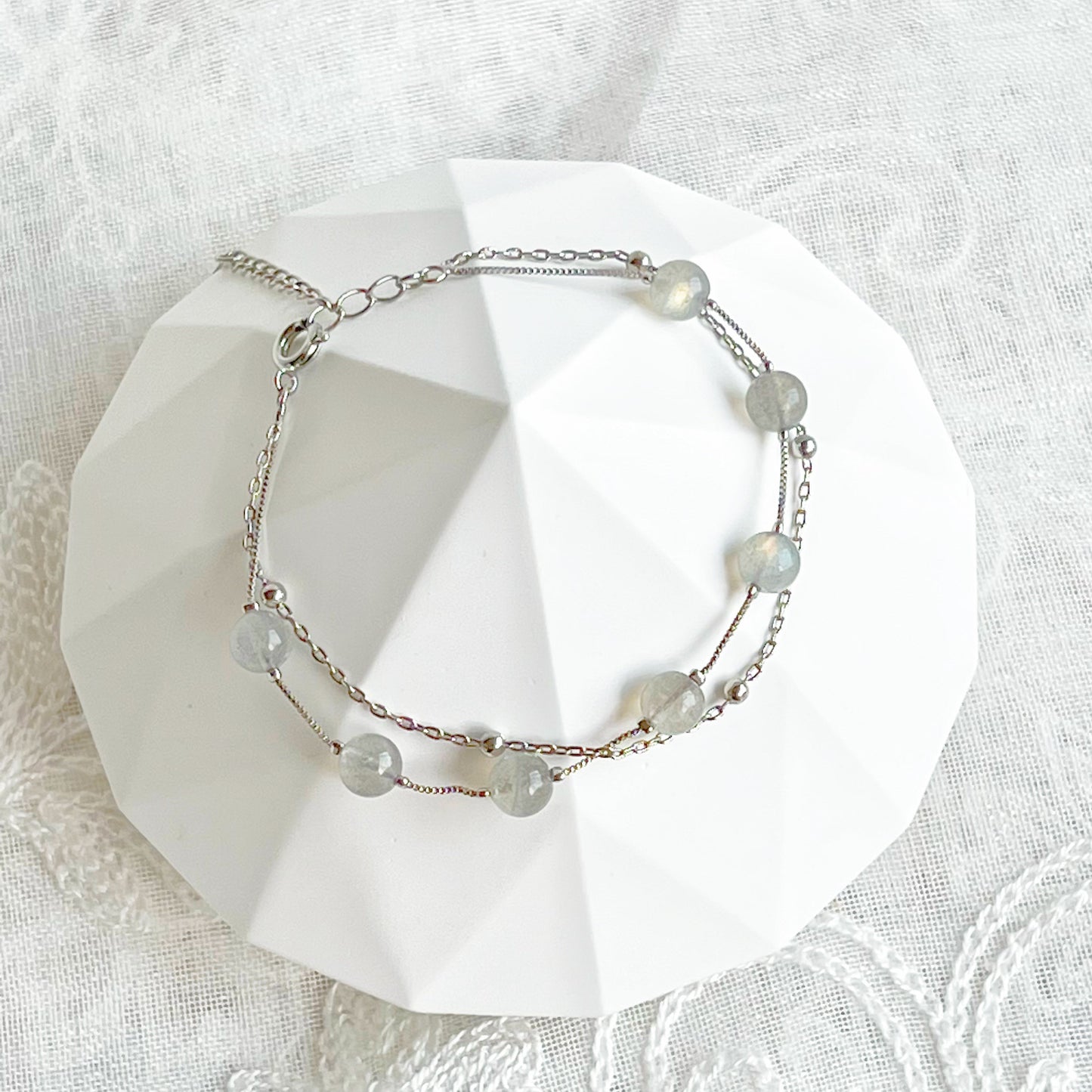 Moonstone Silver Double Chain Bracelet-Ninaouity