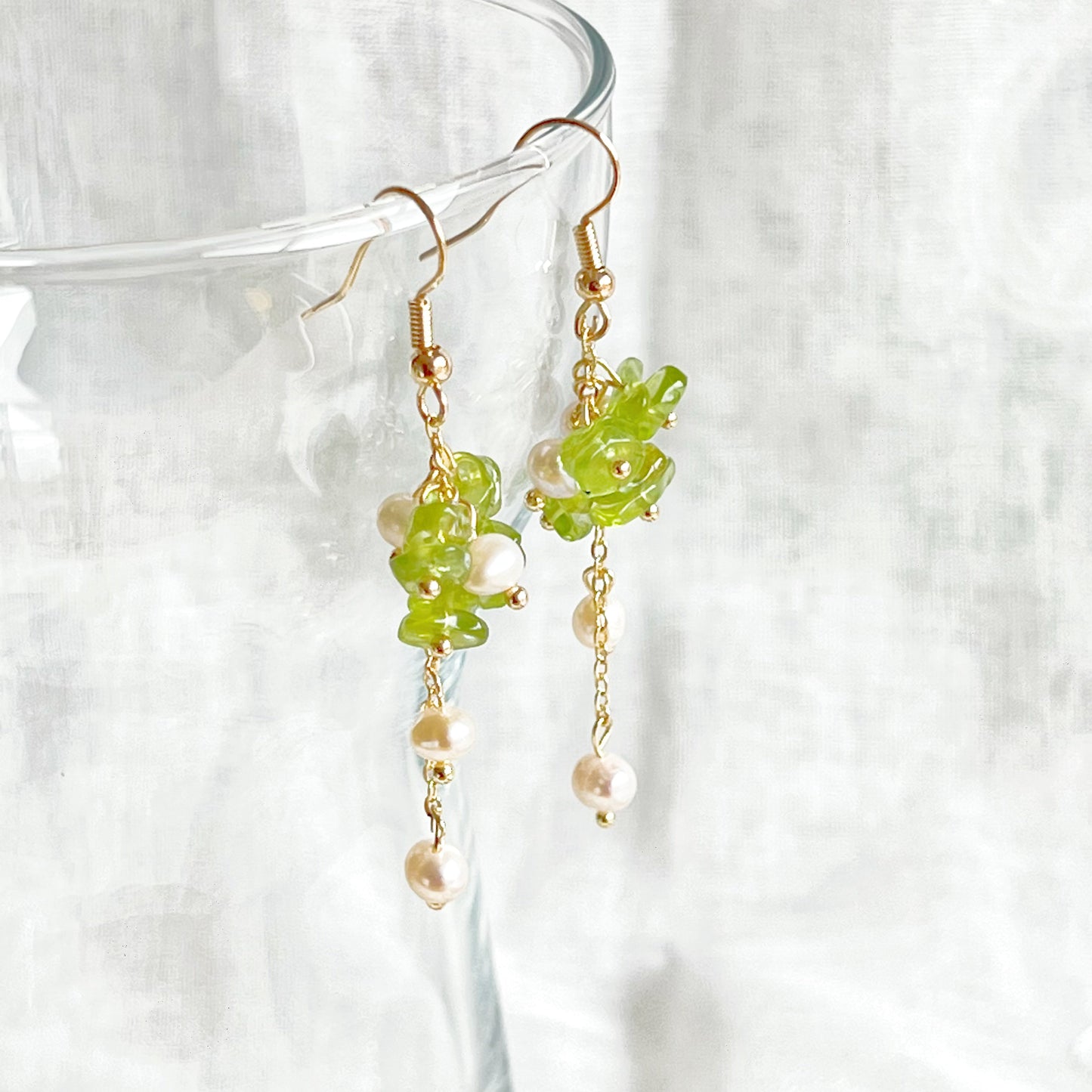 Natural Peridot and Pearl Drop Earrings-Ninaouity