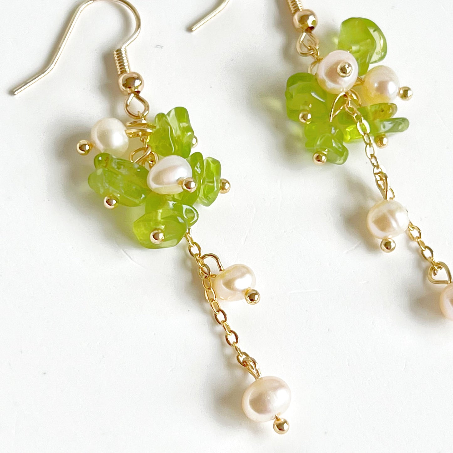 Natural Peridot and Pearl Drop Earrings-Ninaouity