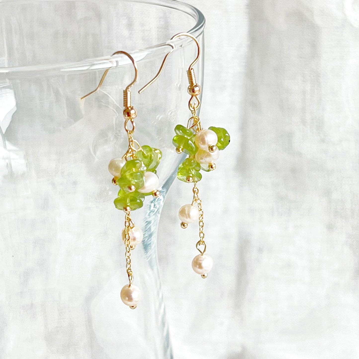 Natural Peridot and Pearl Drop Earrings-Ninaouity