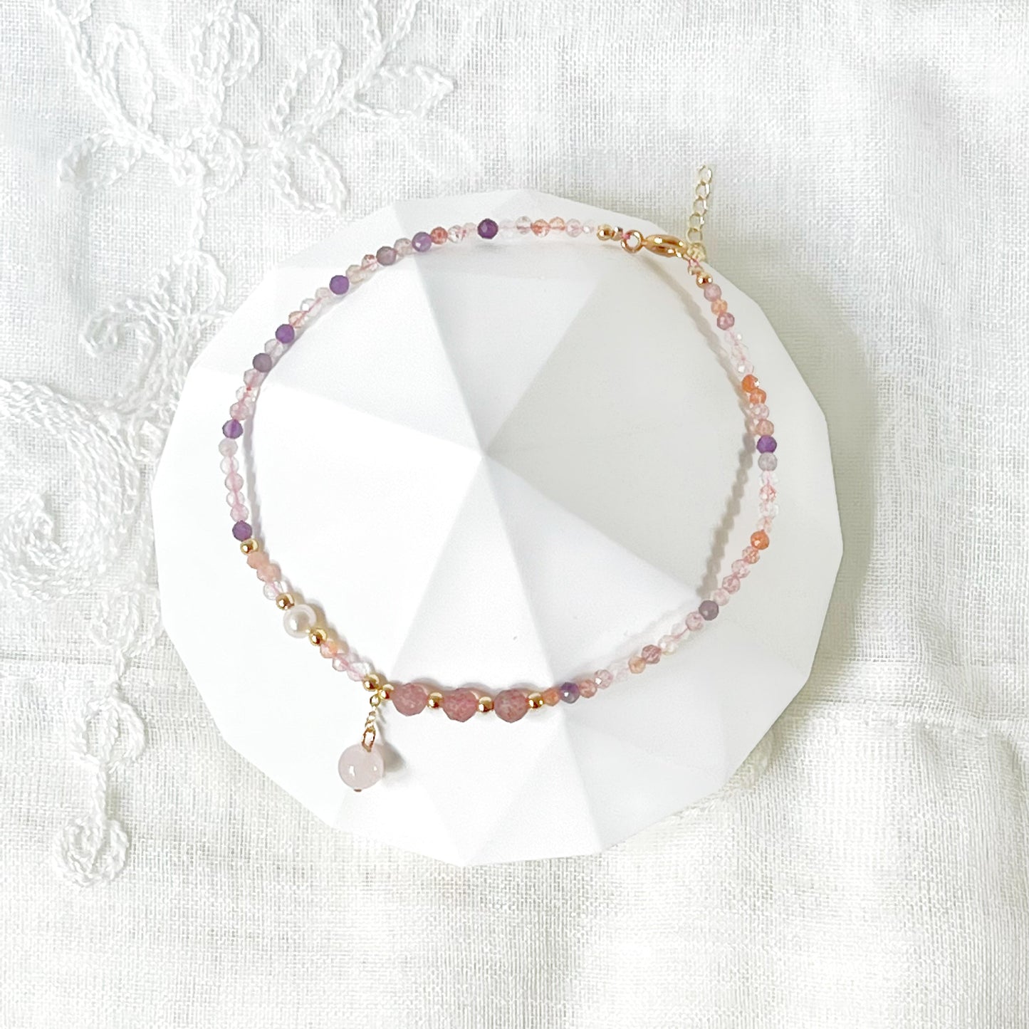 Natural Rose Quartz and Amethyst Beaded Ankle Bracelet-Ninaouity