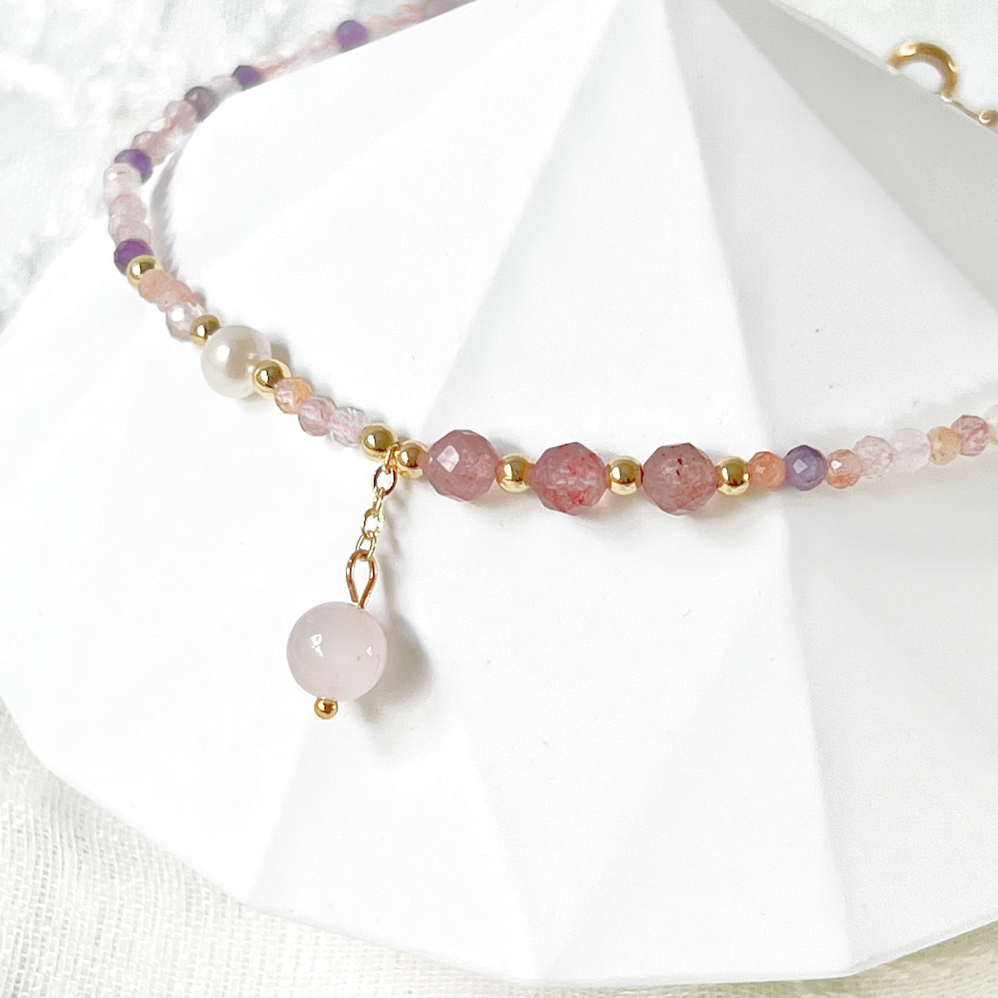Natural Rose Quartz and Amethyst Beaded Ankle Bracelet-Ninaouity