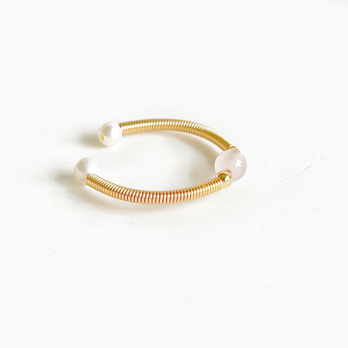 Natural Rose Quartz Bead Adjustable Ring-Ninaouity