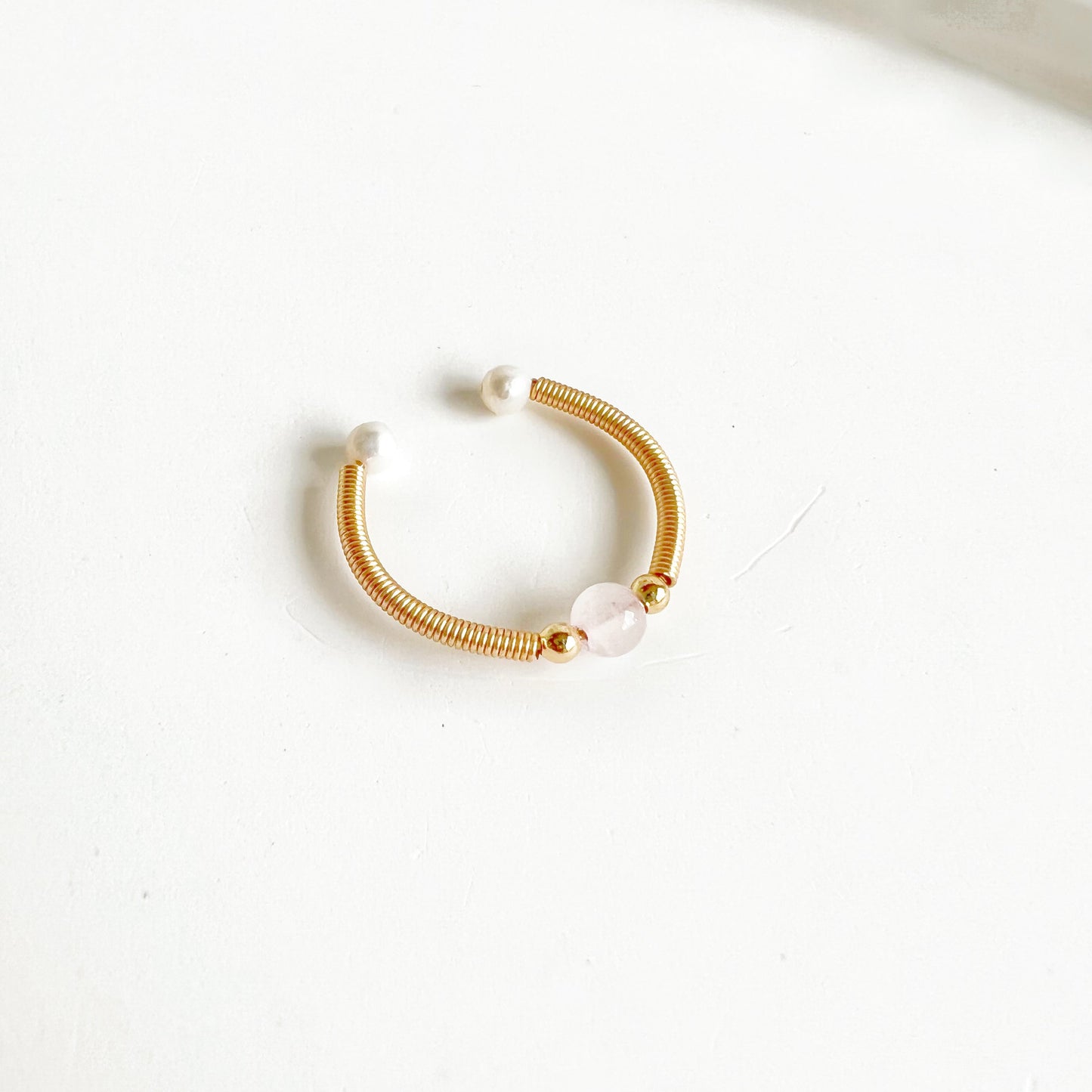 Natural Rose Quartz Bead Adjustable Ring-Ninaouity