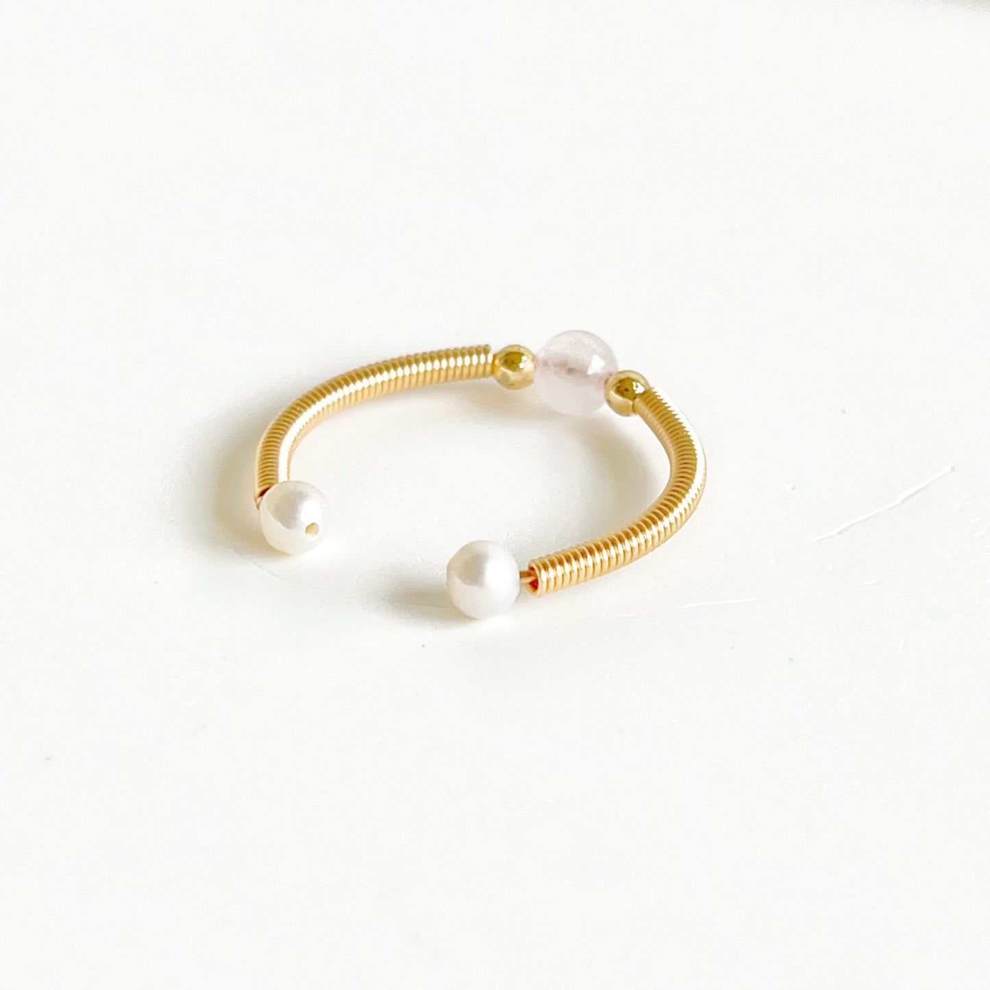 Natural Rose Quartz Bead Adjustable Ring-Ninaouity