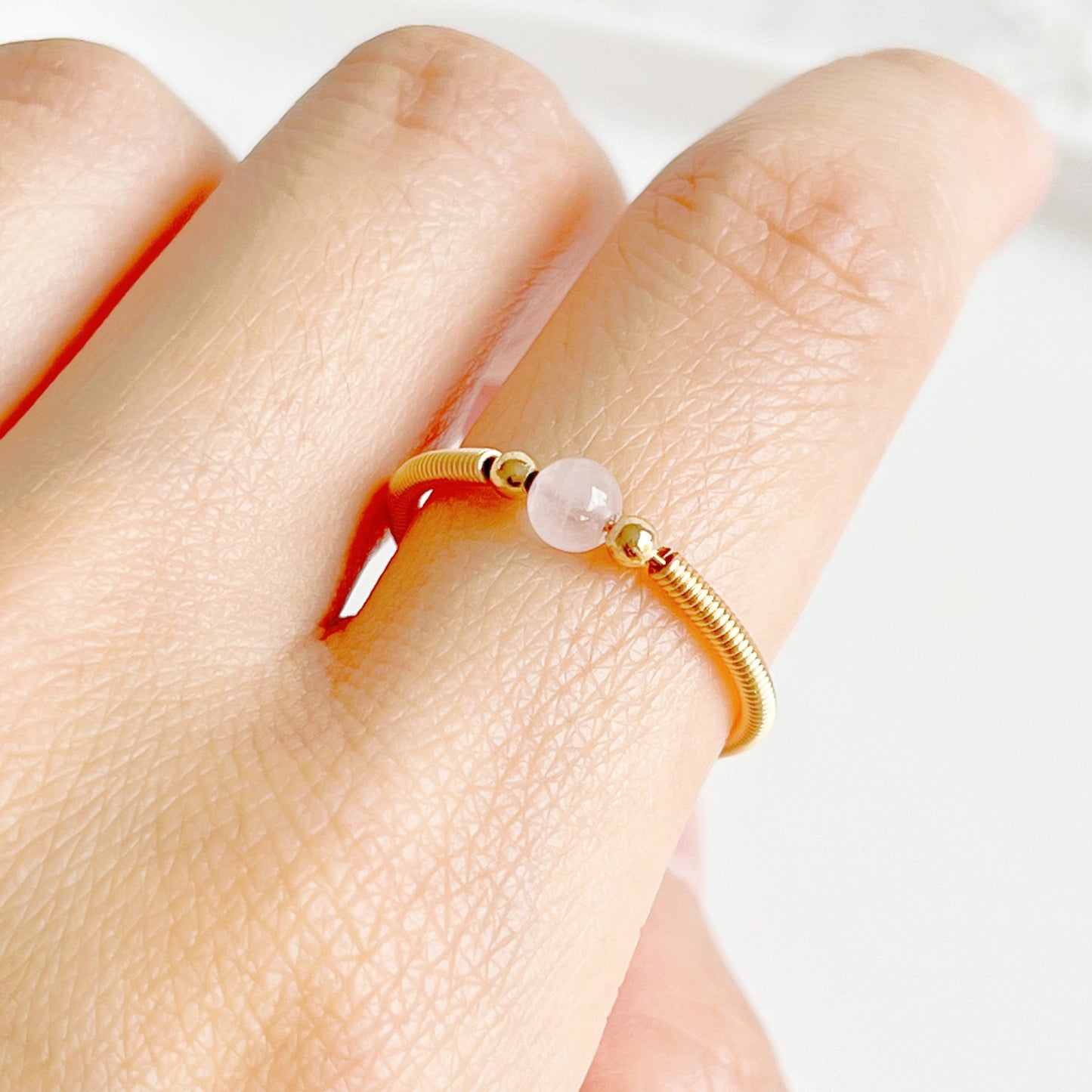Natural Rose Quartz Bead Adjustable Ring-Ninaouity