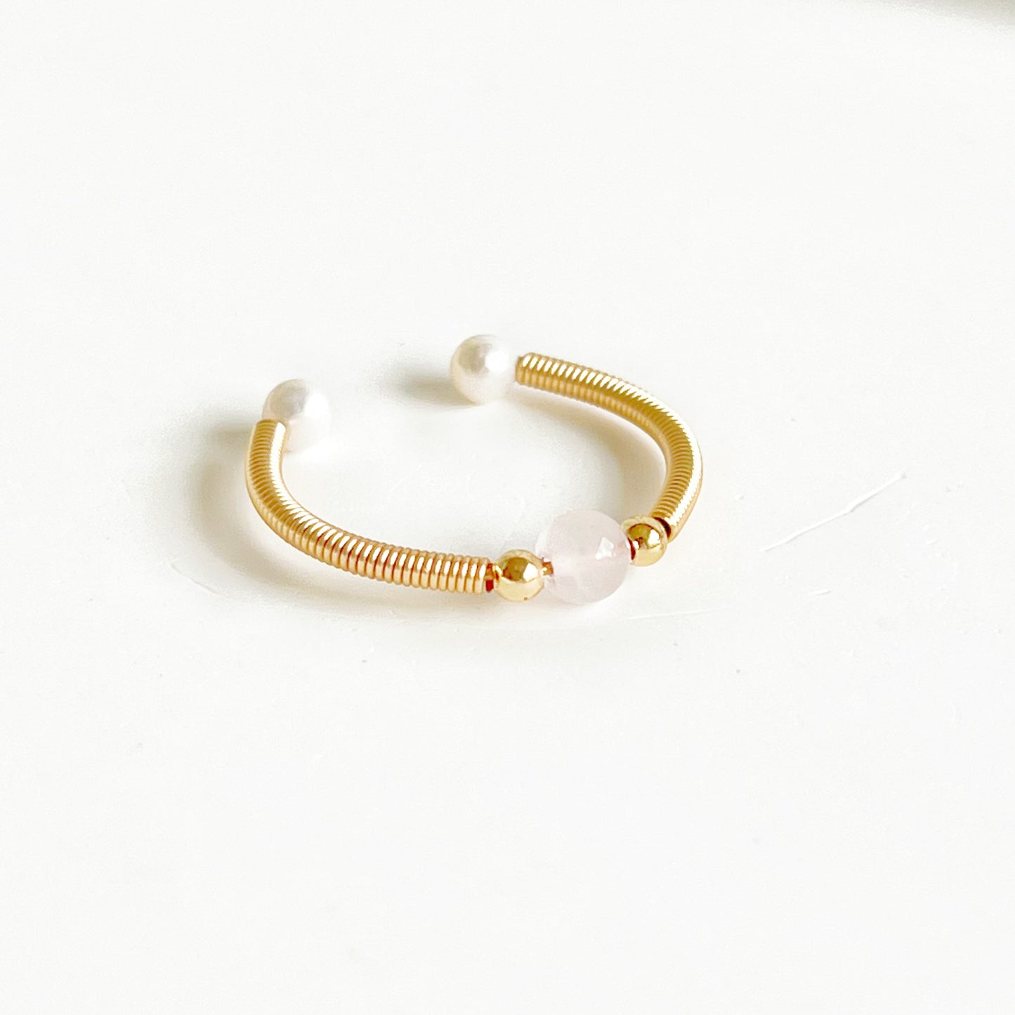 Natural Rose Quartz Bead Adjustable Ring-Ninaouity