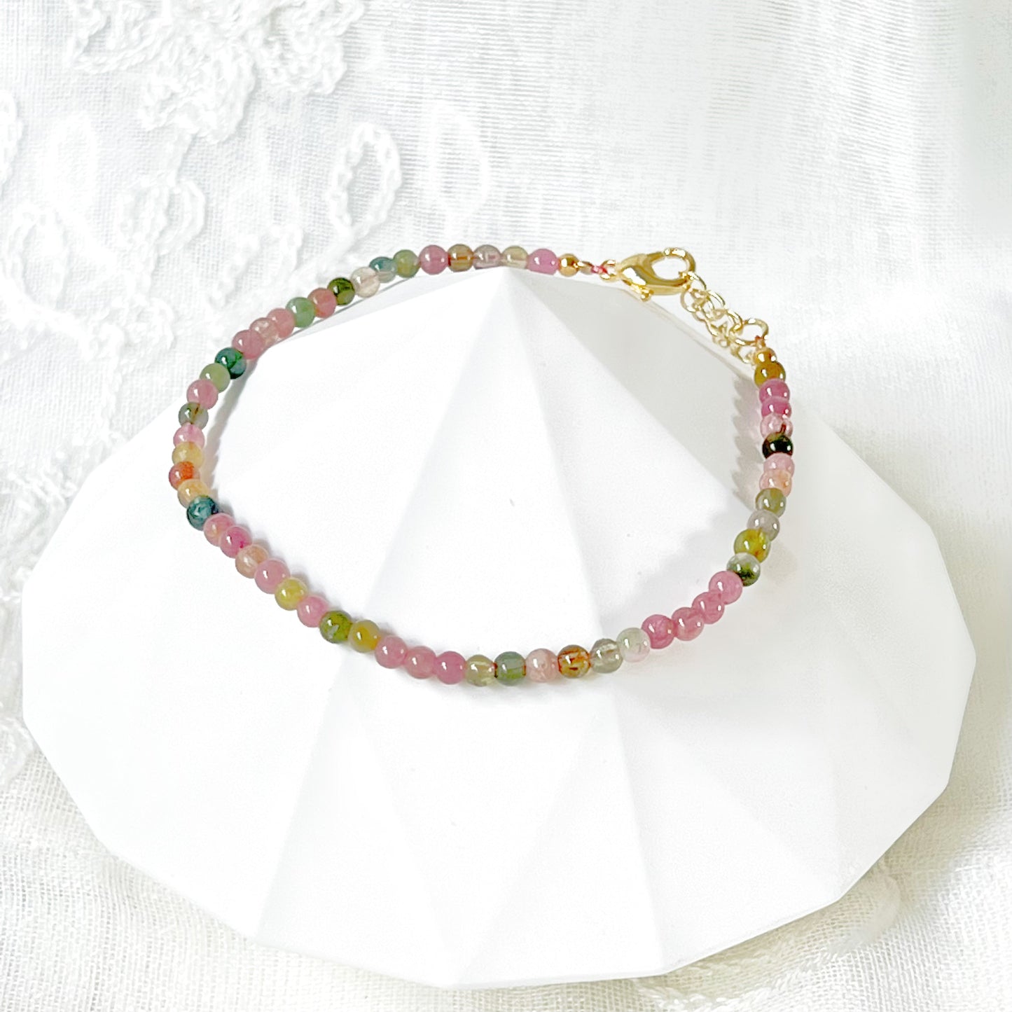 Natural Watermelon Tourmaline Beaded Bracelet-Ninaouity