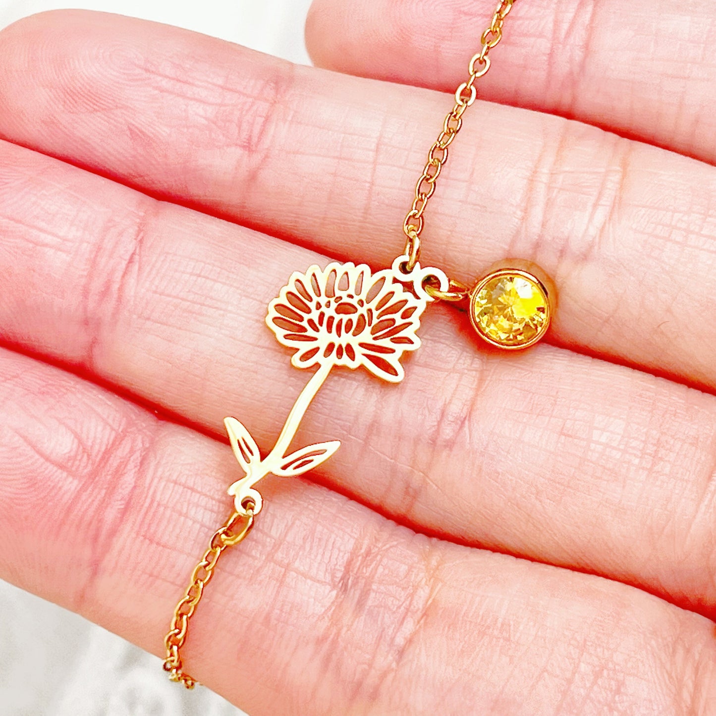 November Birth Flower Chrysanthemum Bracelet-Ninaouity