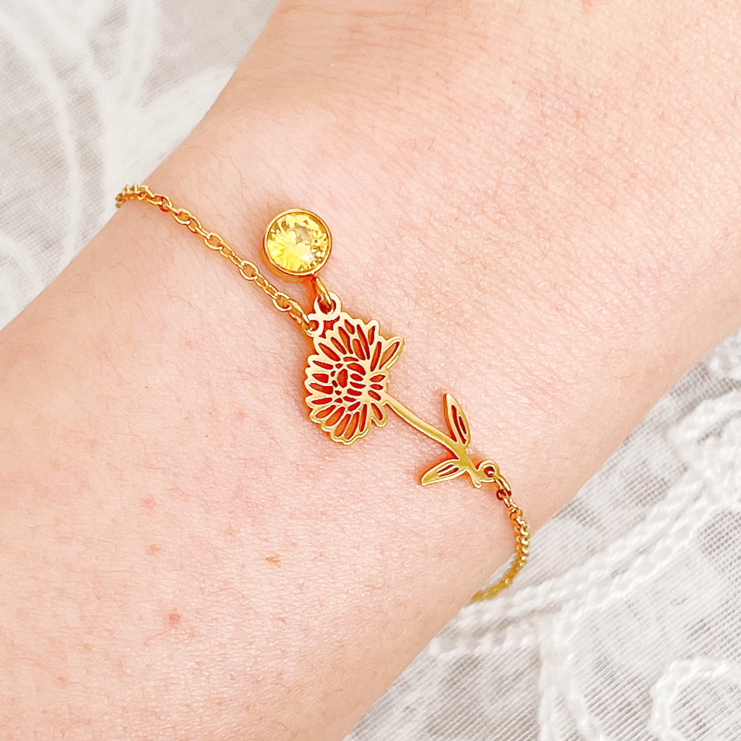 November Birth Flower Chrysanthemum Bracelet-Ninaouity