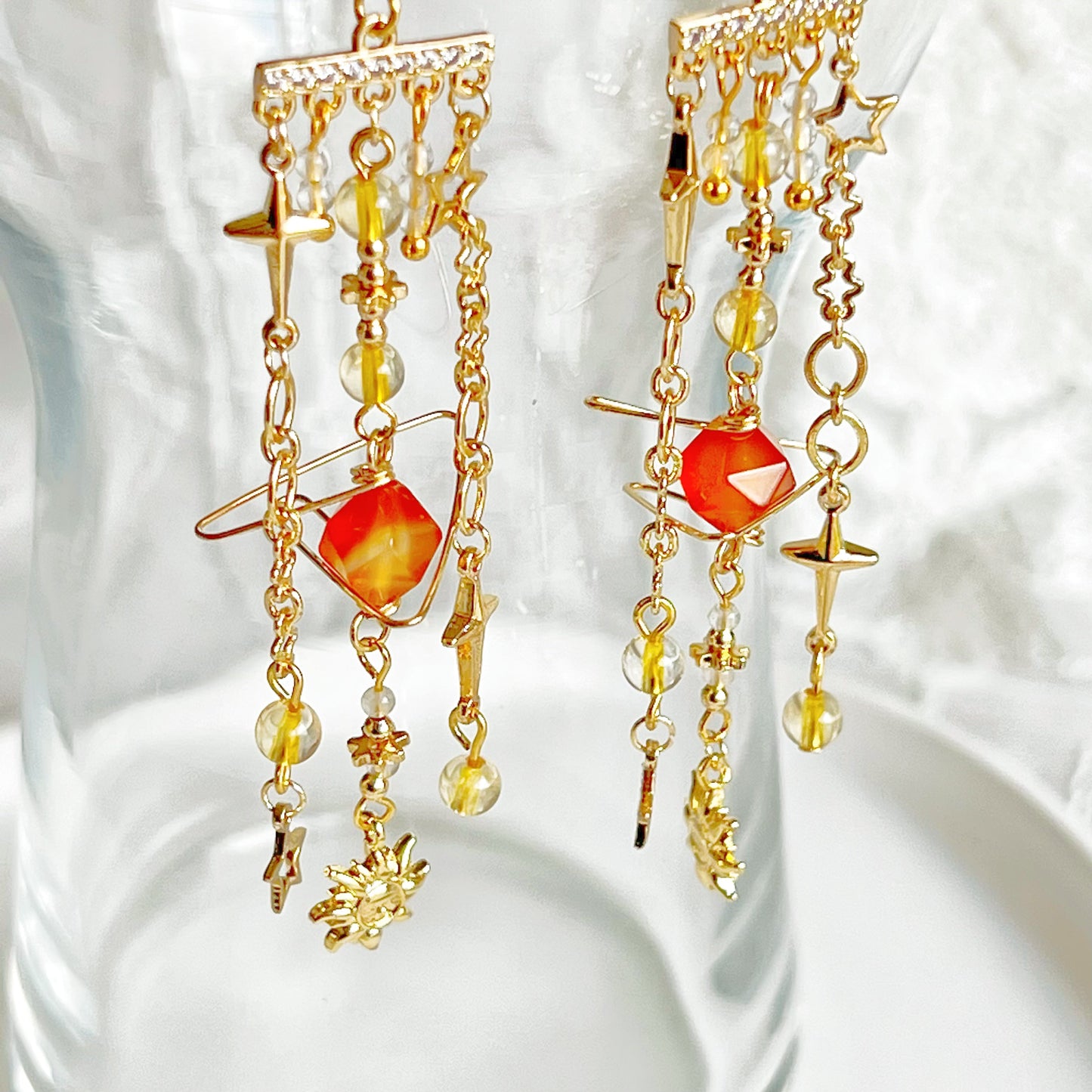 Orange Agate Planet Moon and Star Earrings-Ninaouity