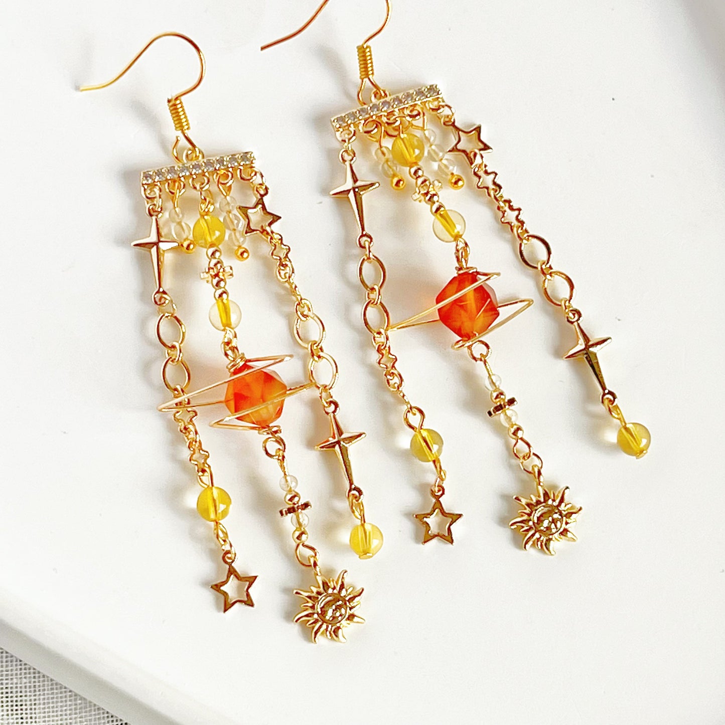Orange Agate Planet Moon and Star Earrings-Ninaouity