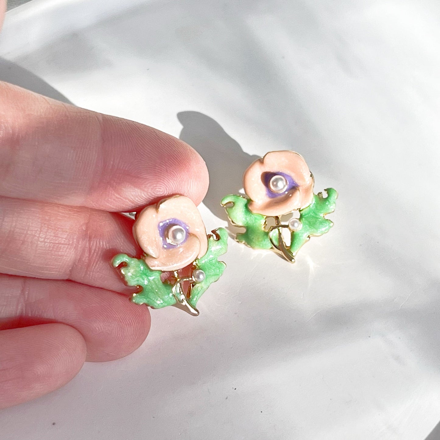 Orange Poppy Flower Stud Earrings-Ninaouity