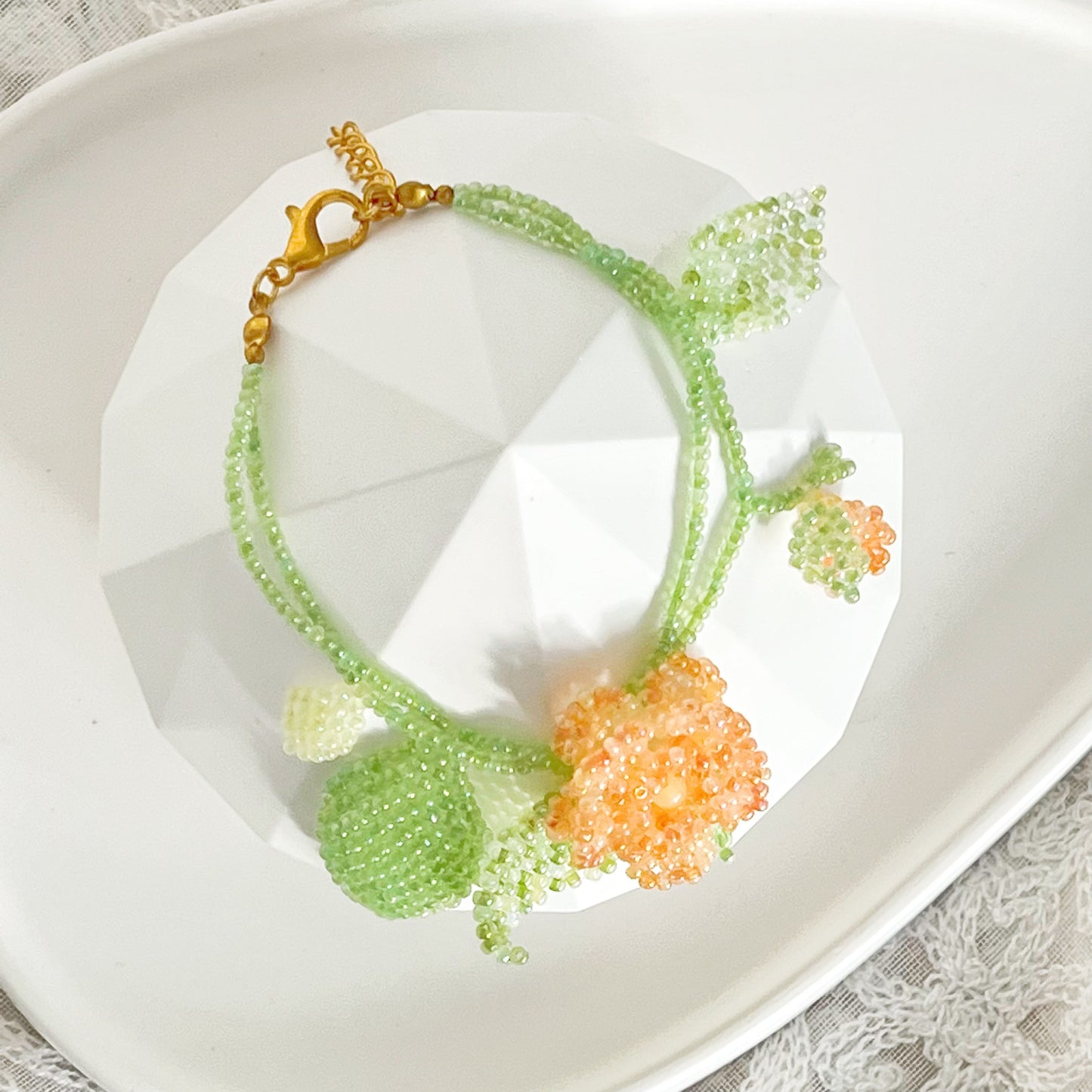 Orange Rose Flower Beaded Bracelet-Ninaouity