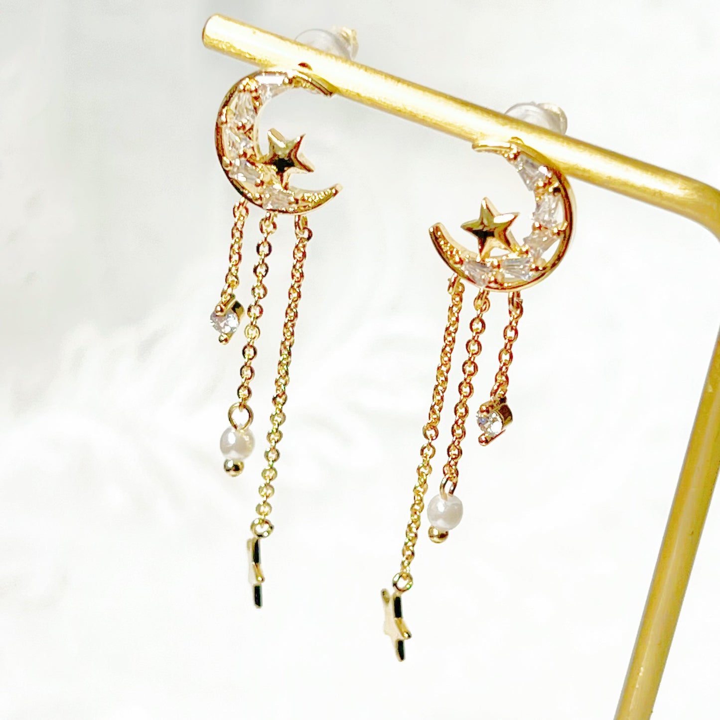Peaceful Night Moon and Stars Drop Earrings-Ninaouity