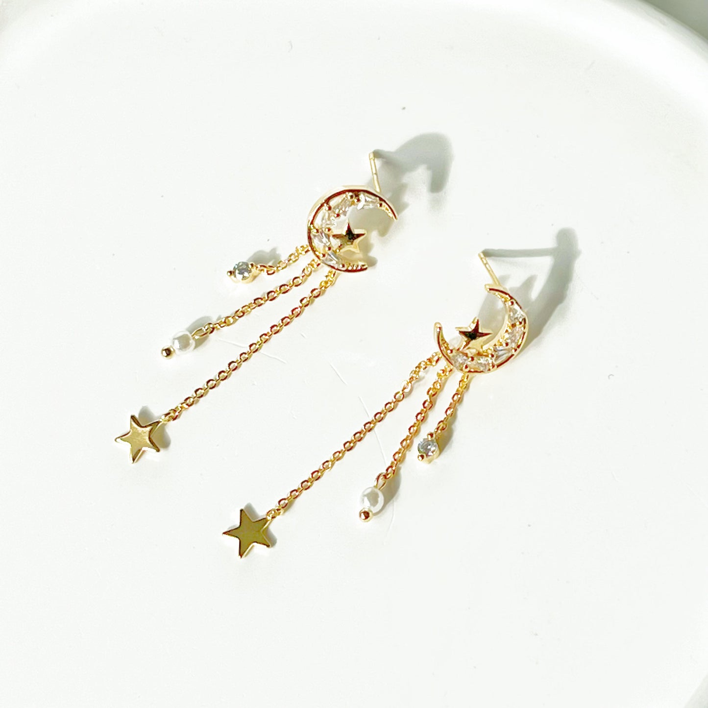 Peaceful Night Moon and Stars Drop Earrings-Ninaouity