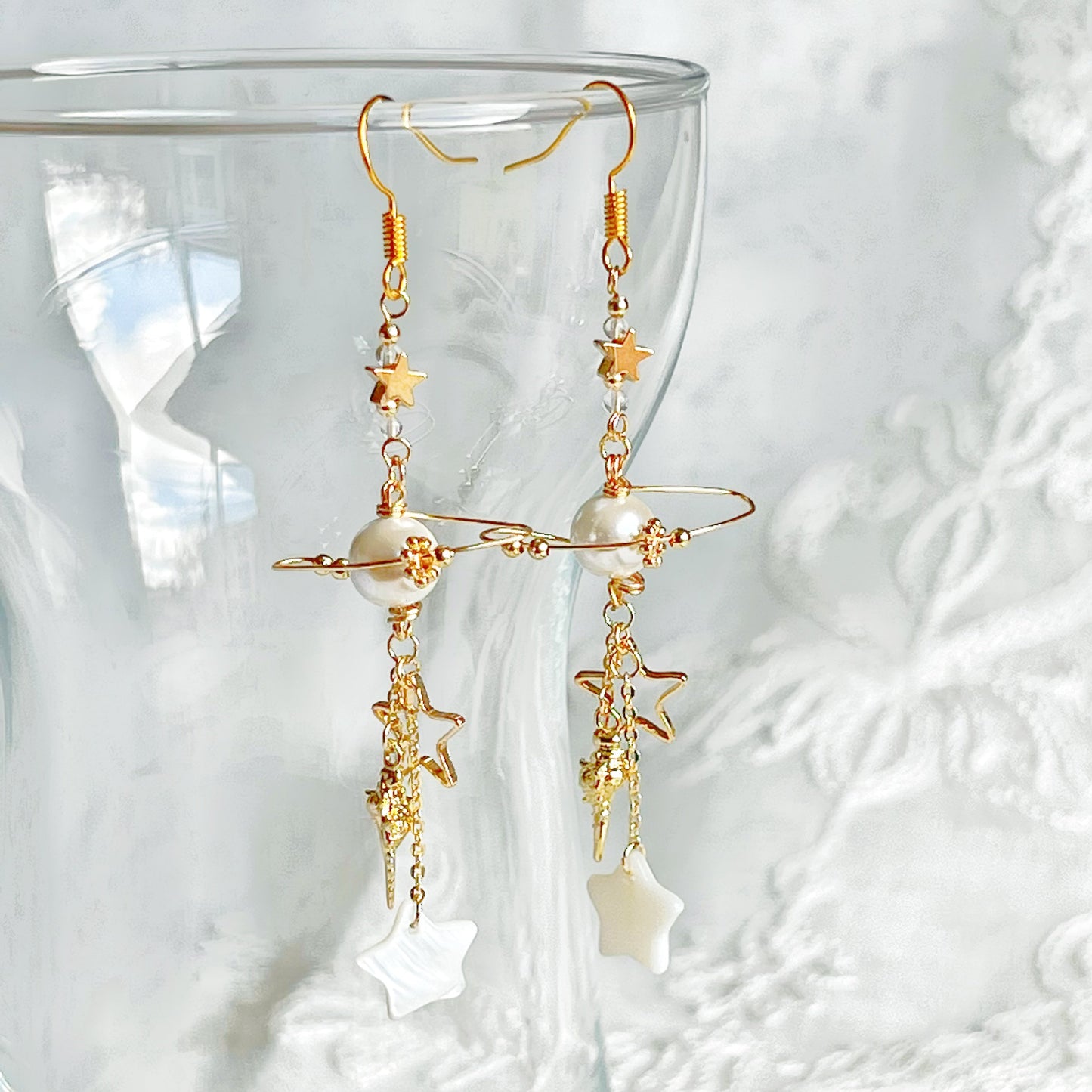 Pearl and Seashell Planet and Ocean Earrings-Ninaouity