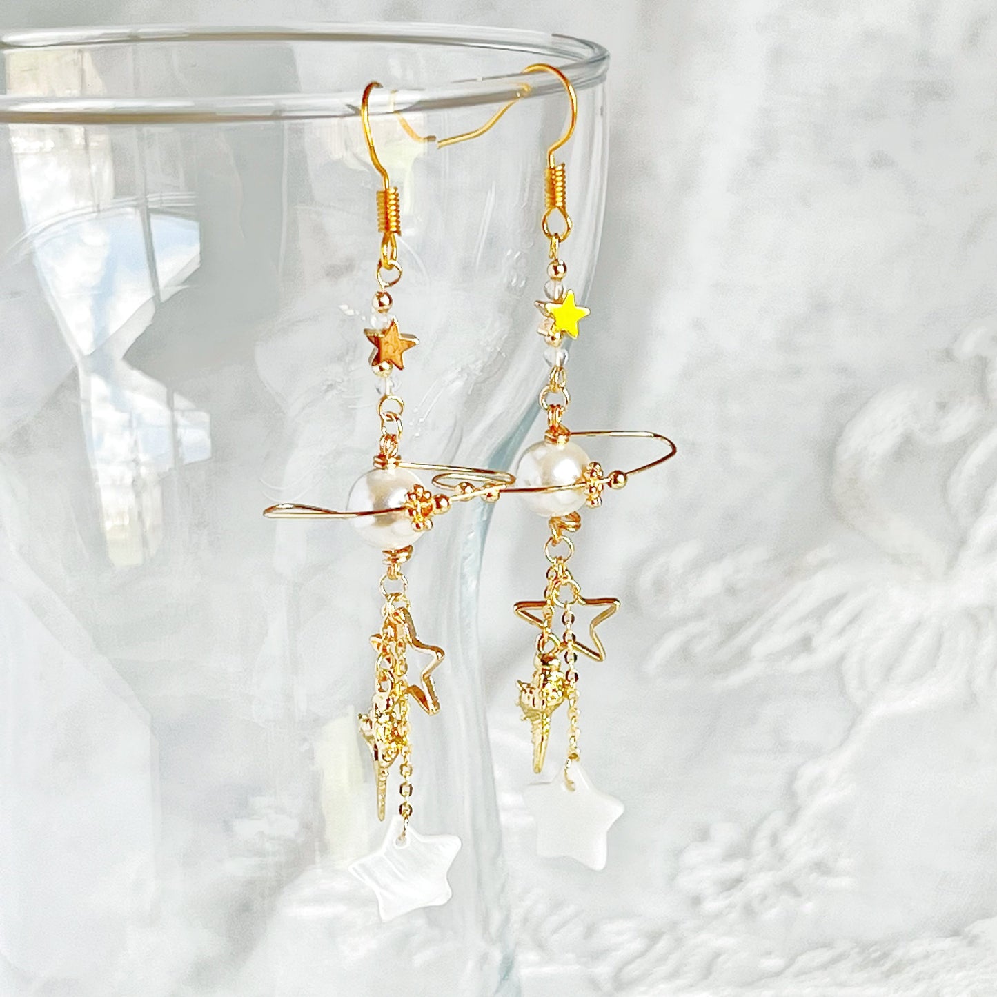 Pearl and Seashell Planet and Ocean Earrings-Ninaouity