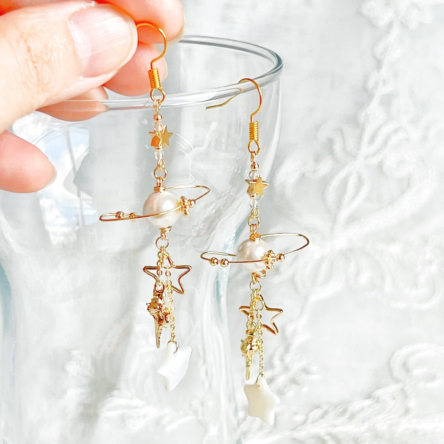 Pearl and Seashell Planet and Ocean Earrings-Ninaouity