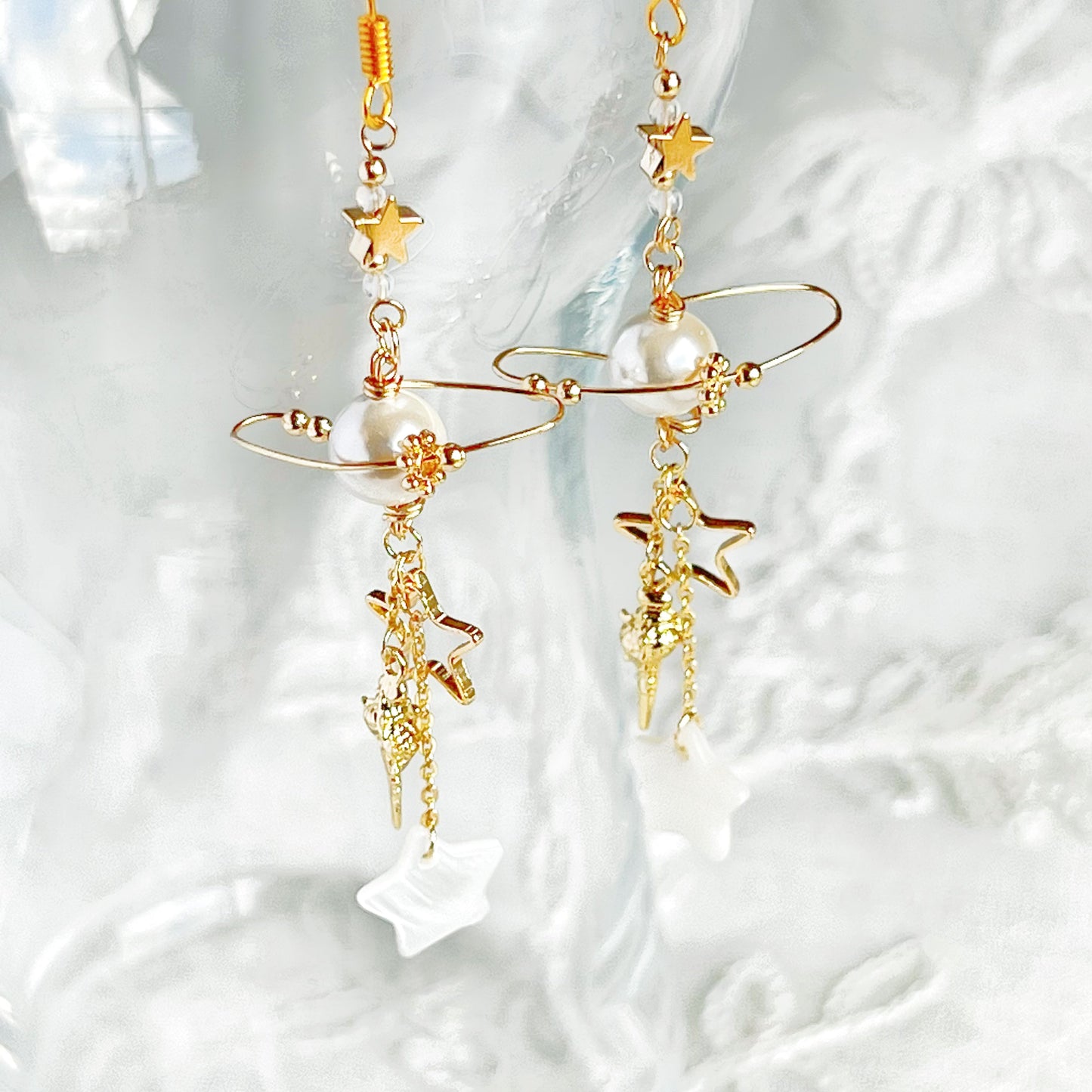 Pearl and Seashell Planet and Ocean Earrings-Ninaouity
