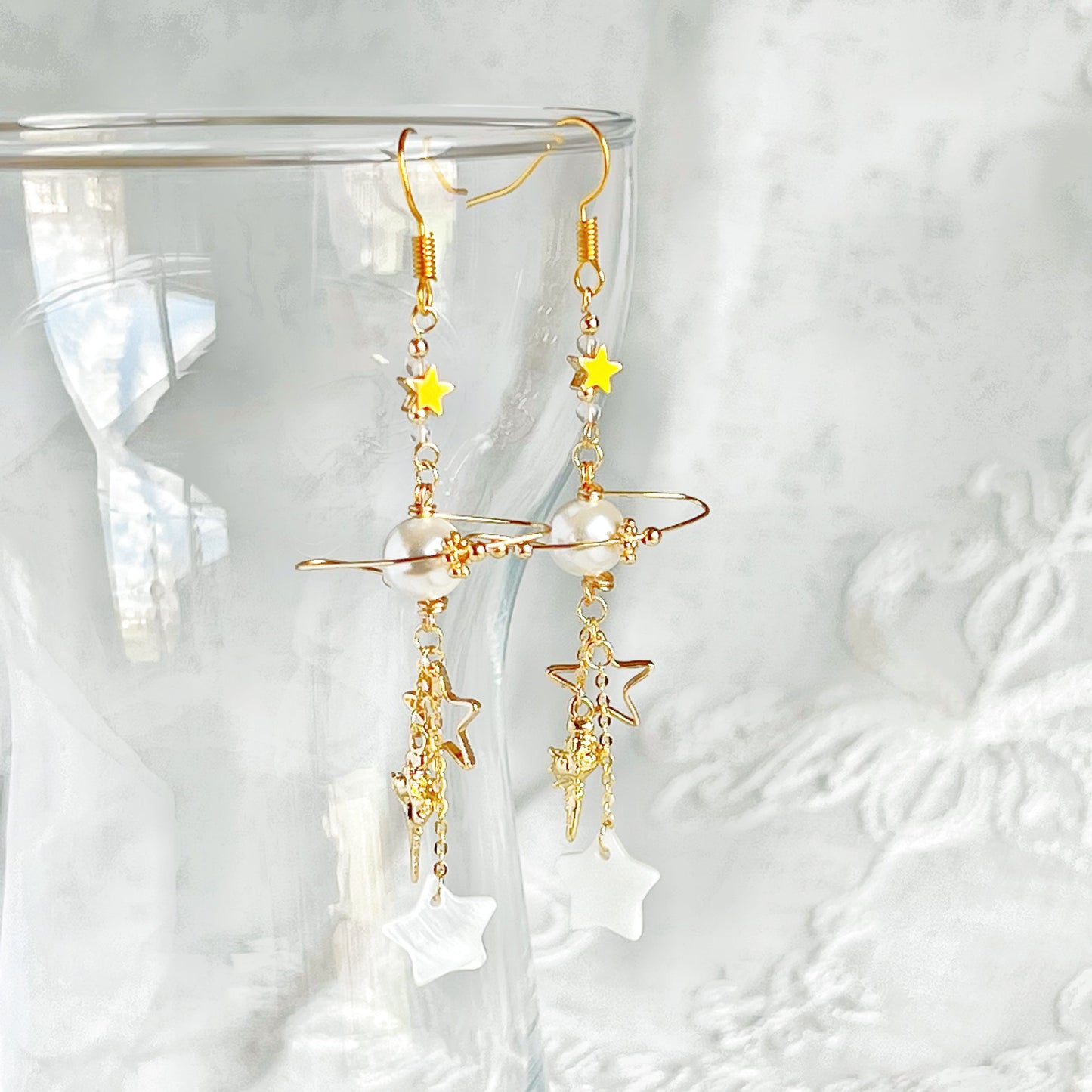 Pearl and Seashell Planet and Ocean Earrings-Ninaouity
