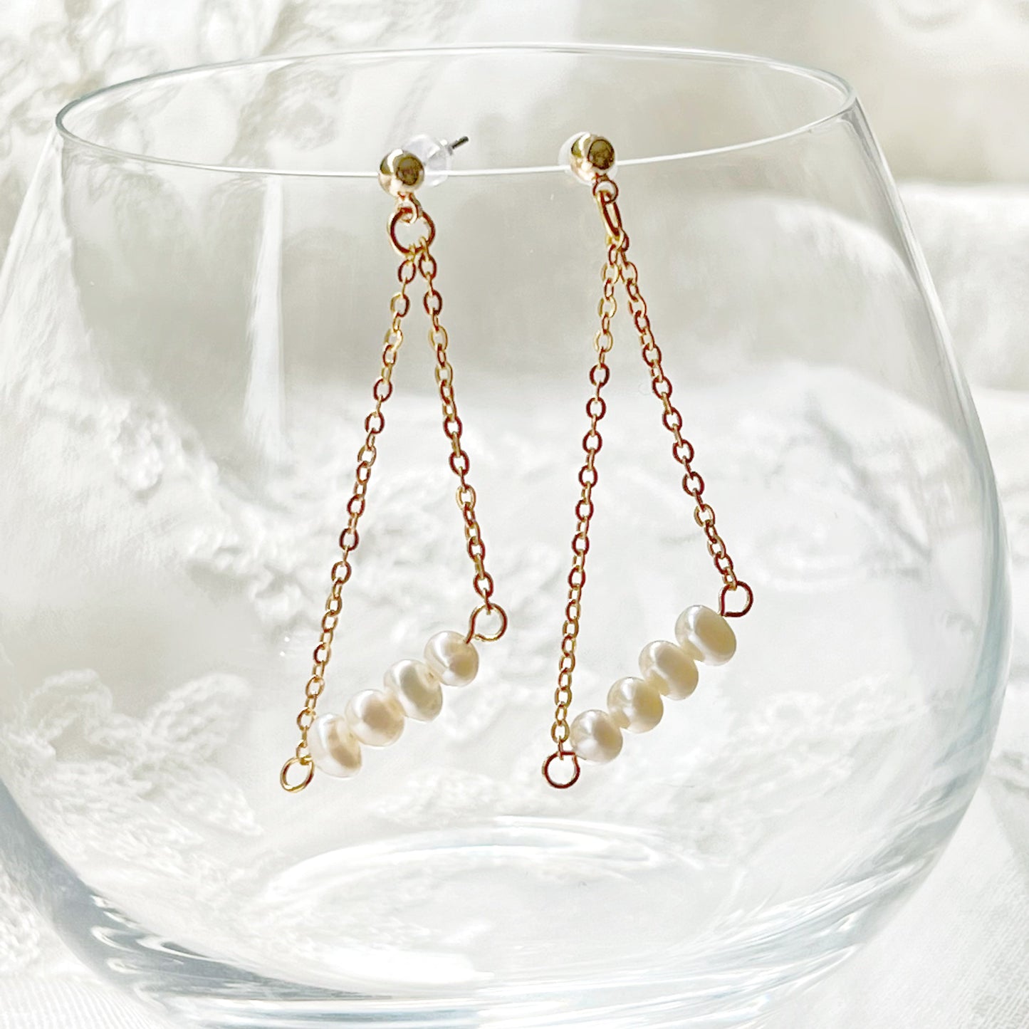 Pearl Triangle Drop Earrings-Ninaouity
