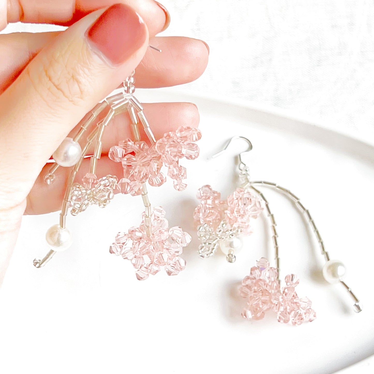 Pink Beaded Flower Statement Earrings-Ninaouity