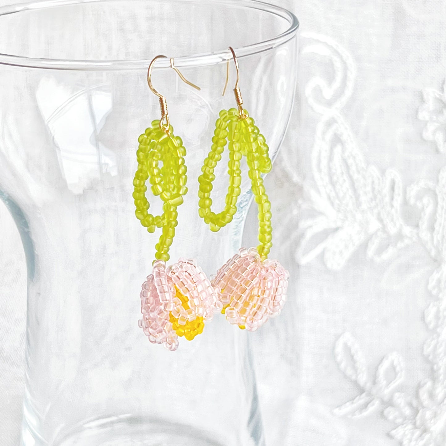 Pink Beaded Tulip Flower Earrings-Ninaouity