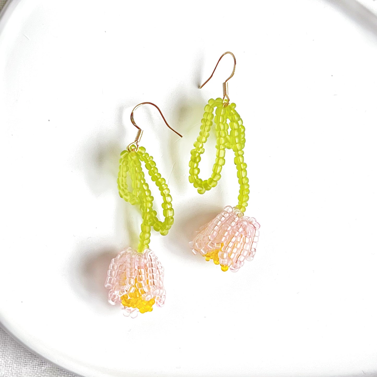 Pink Beaded Tulip Flower Earrings-Ninaouity