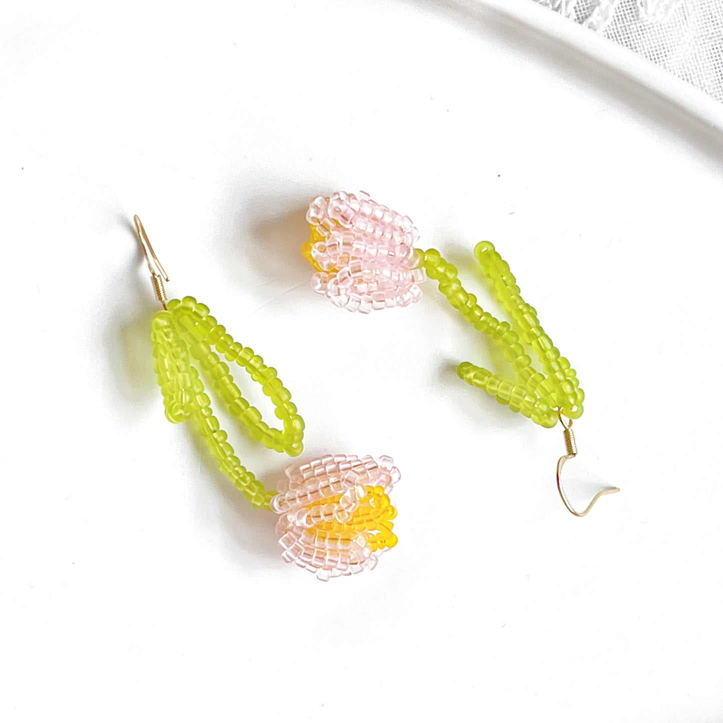 Pink Beaded Tulip Flower Earrings-Ninaouity