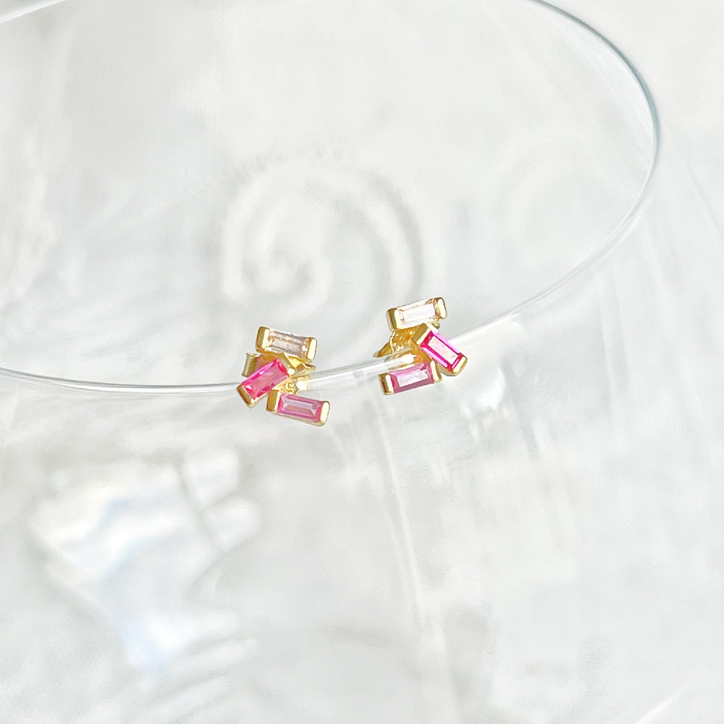 Pink Mini Rectangle Zircons Stud Earrings - December Birthstone-Ninaouity