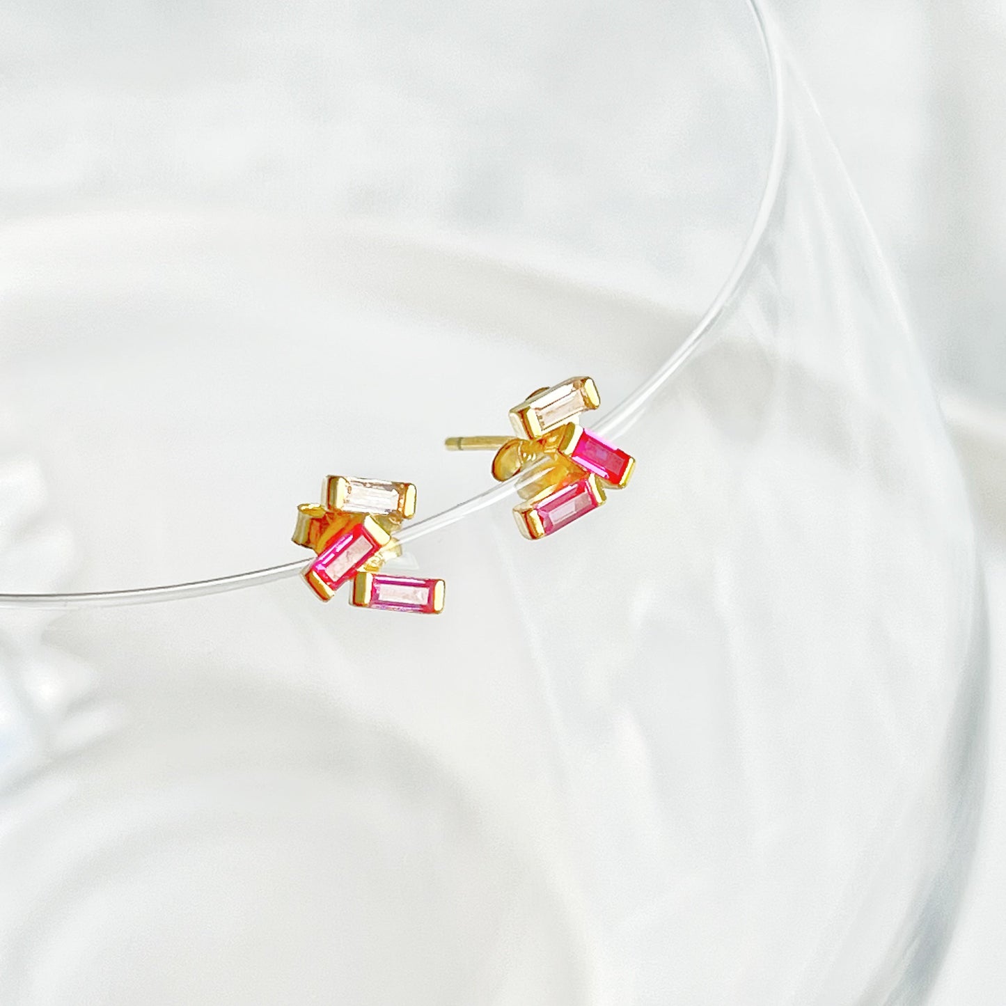 Pink Mini Rectangle Zircons Stud Earrings - December Birthstone-Ninaouity