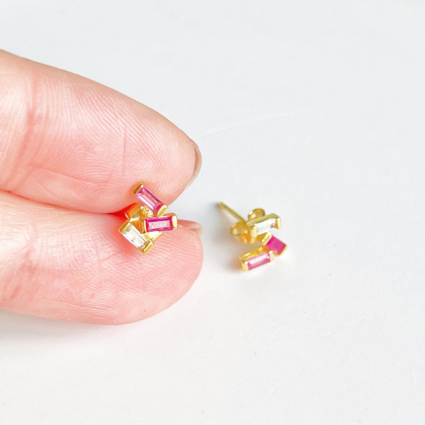 Pink Mini Rectangle Zircons Stud Earrings - December Birthstone-Ninaouity