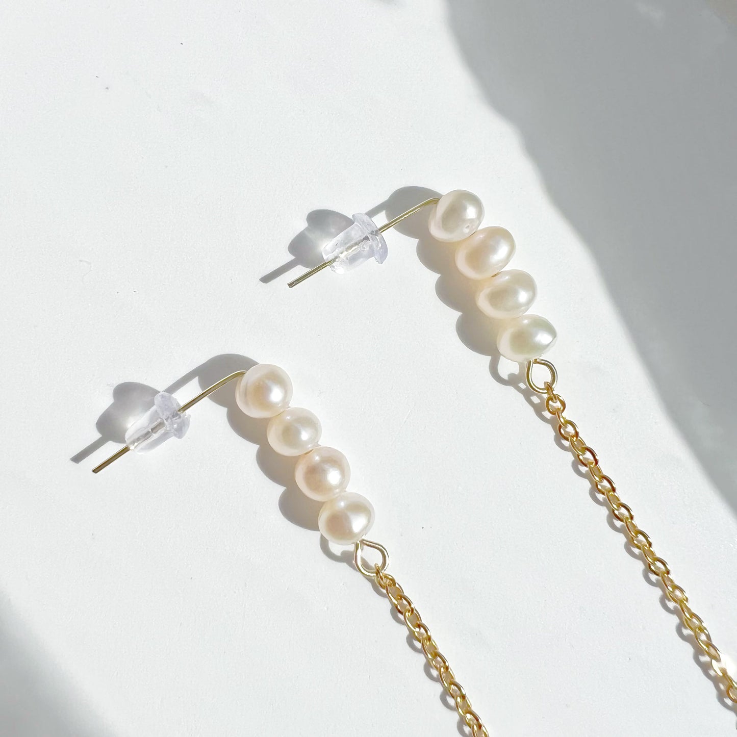 Pink Pearl Long Drop Earrings-Ninaouity