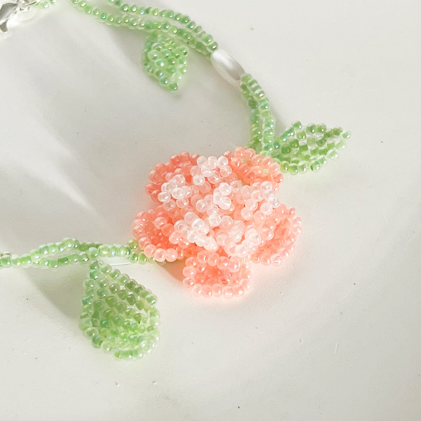 Pink Rose Flower Beaded Bracelet-Ninaouity