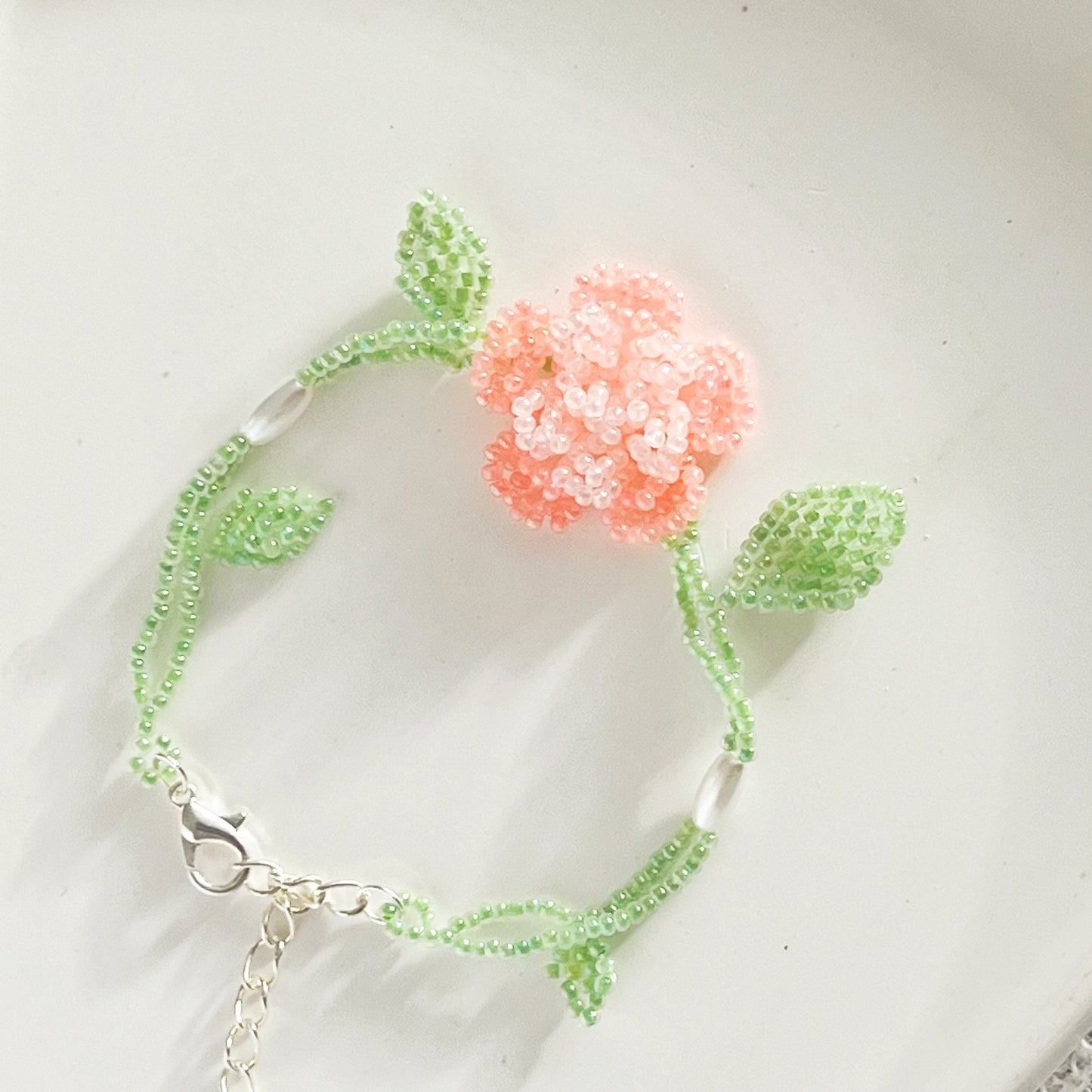 Pink Rose Flower Beaded Bracelet-Ninaouity