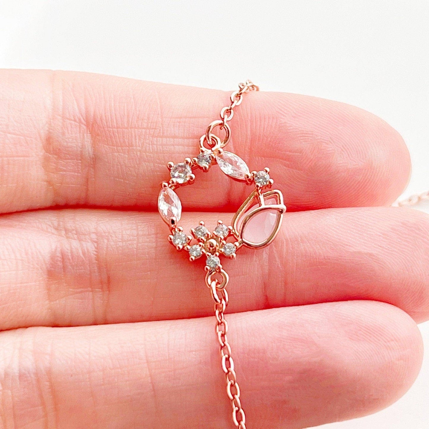 Pink Tulip Bracelet - Flower Shape Crystal Rose Gold Bracelet-Ninaouity