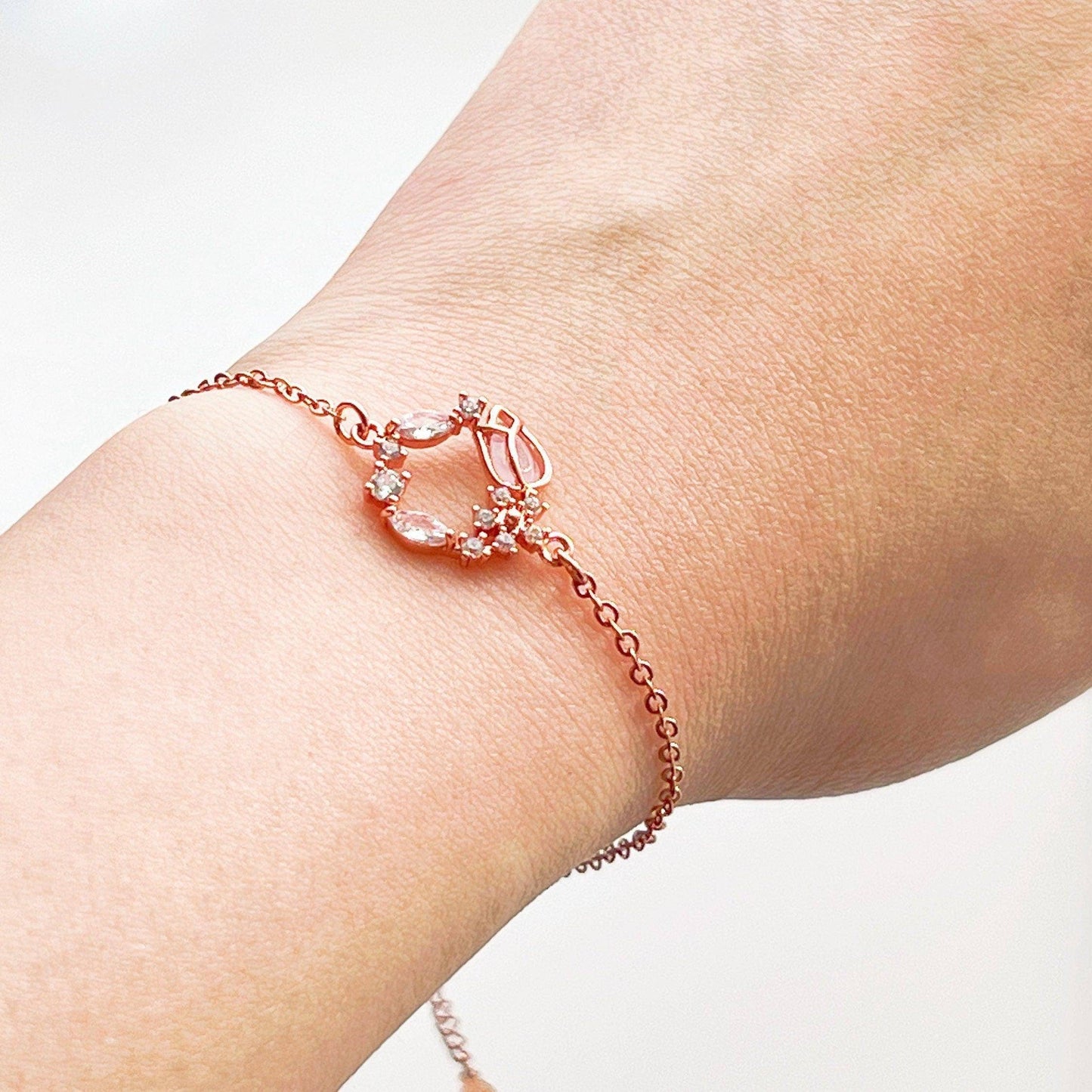 Pink Tulip Bracelet - Flower Shape Crystal Rose Gold Bracelet-Ninaouity