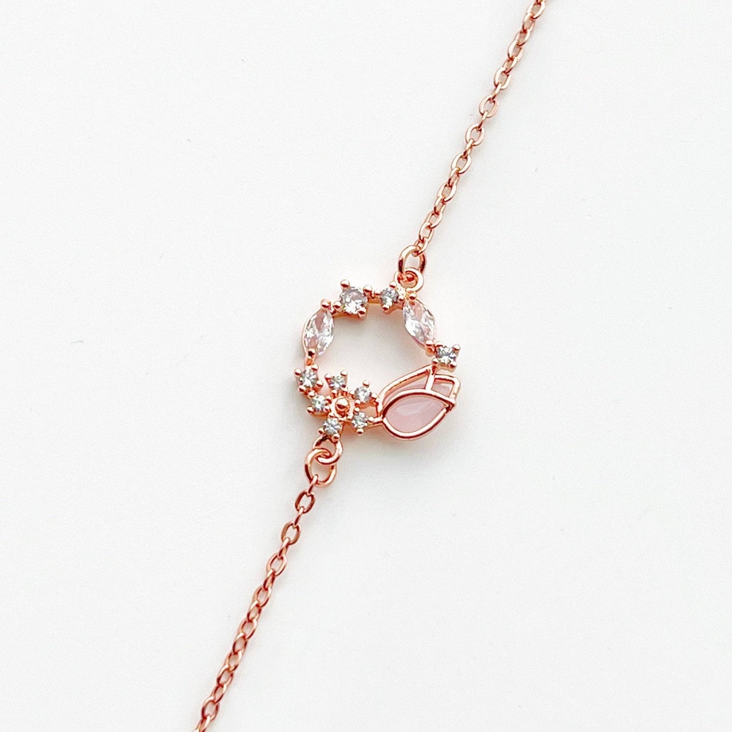 Pink Tulip Bracelet - Flower Shape Crystal Rose Gold Bracelet-Ninaouity