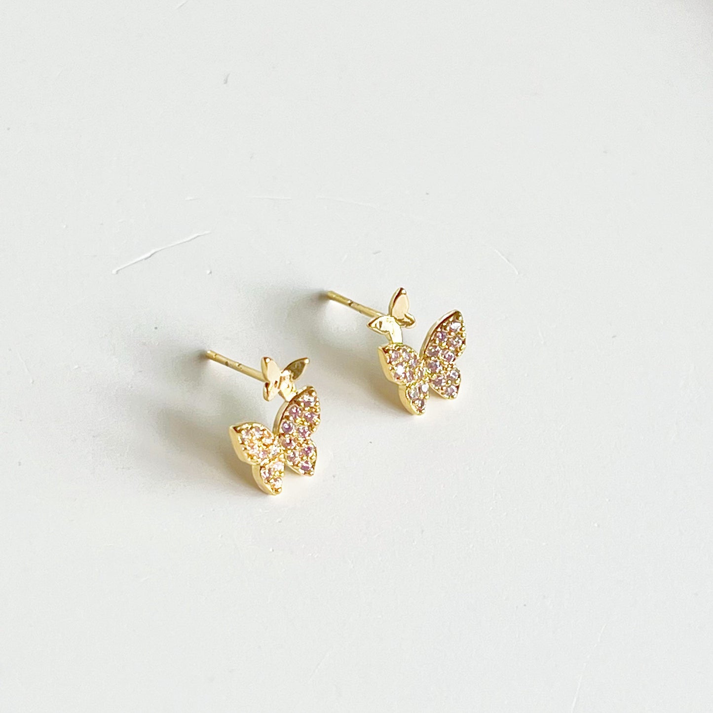 Pink Zircon Butterflies Earrings-Ninaouity