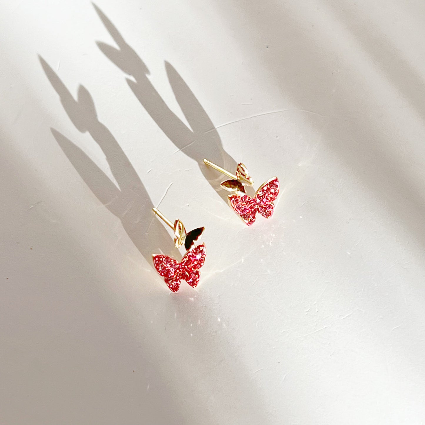 Pink Zircon on Butterfly Stud Earrings-Ninaouity