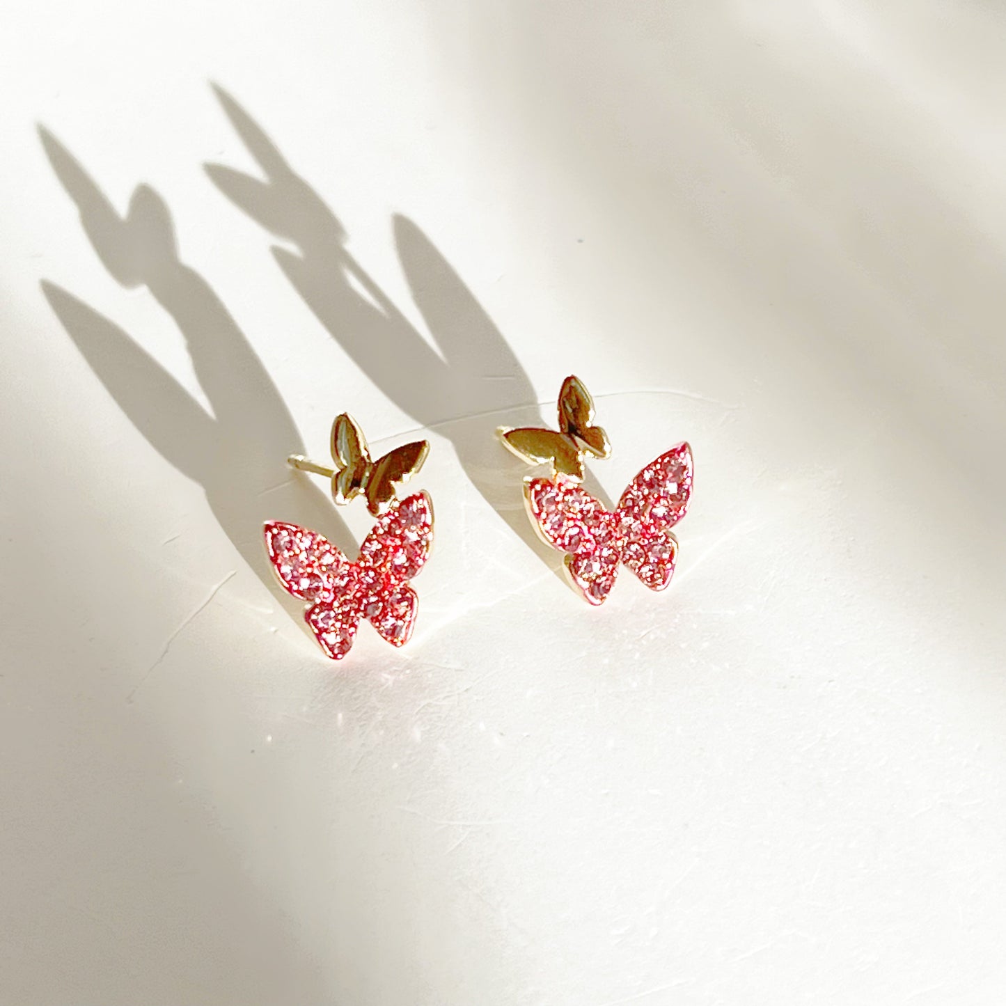 Pink Zircon on Butterfly Stud Earrings-Ninaouity
