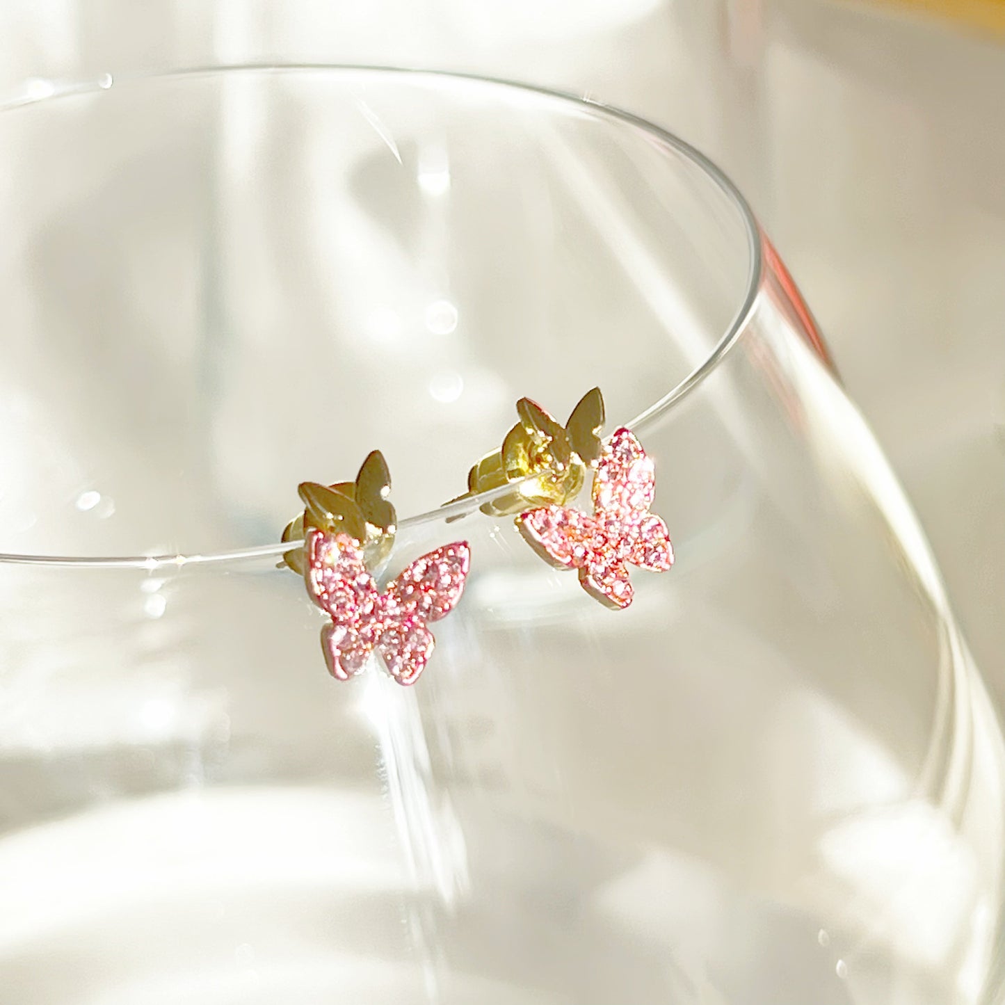 Pink Zircon on Butterfly Stud Earrings-Ninaouity