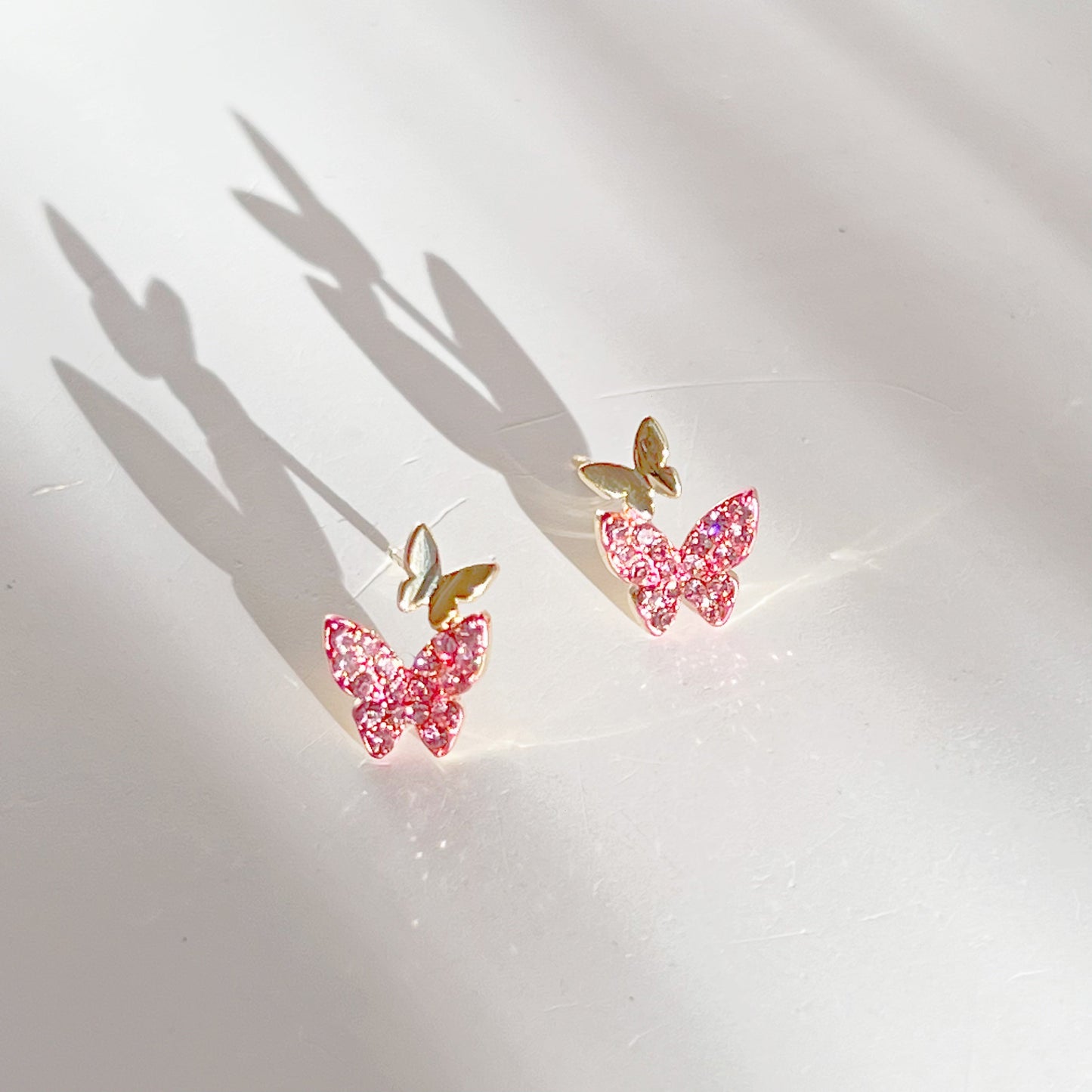 Pink Zircon on Butterfly Stud Earrings-Ninaouity