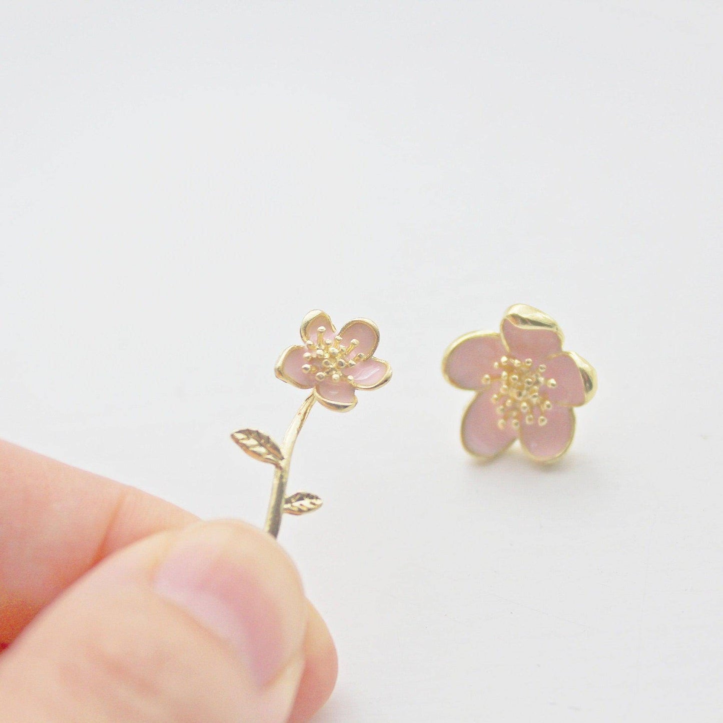Prunus Earrings - Cherry Blossom Flower Mismatch Stud Earrings-Ninaouity
