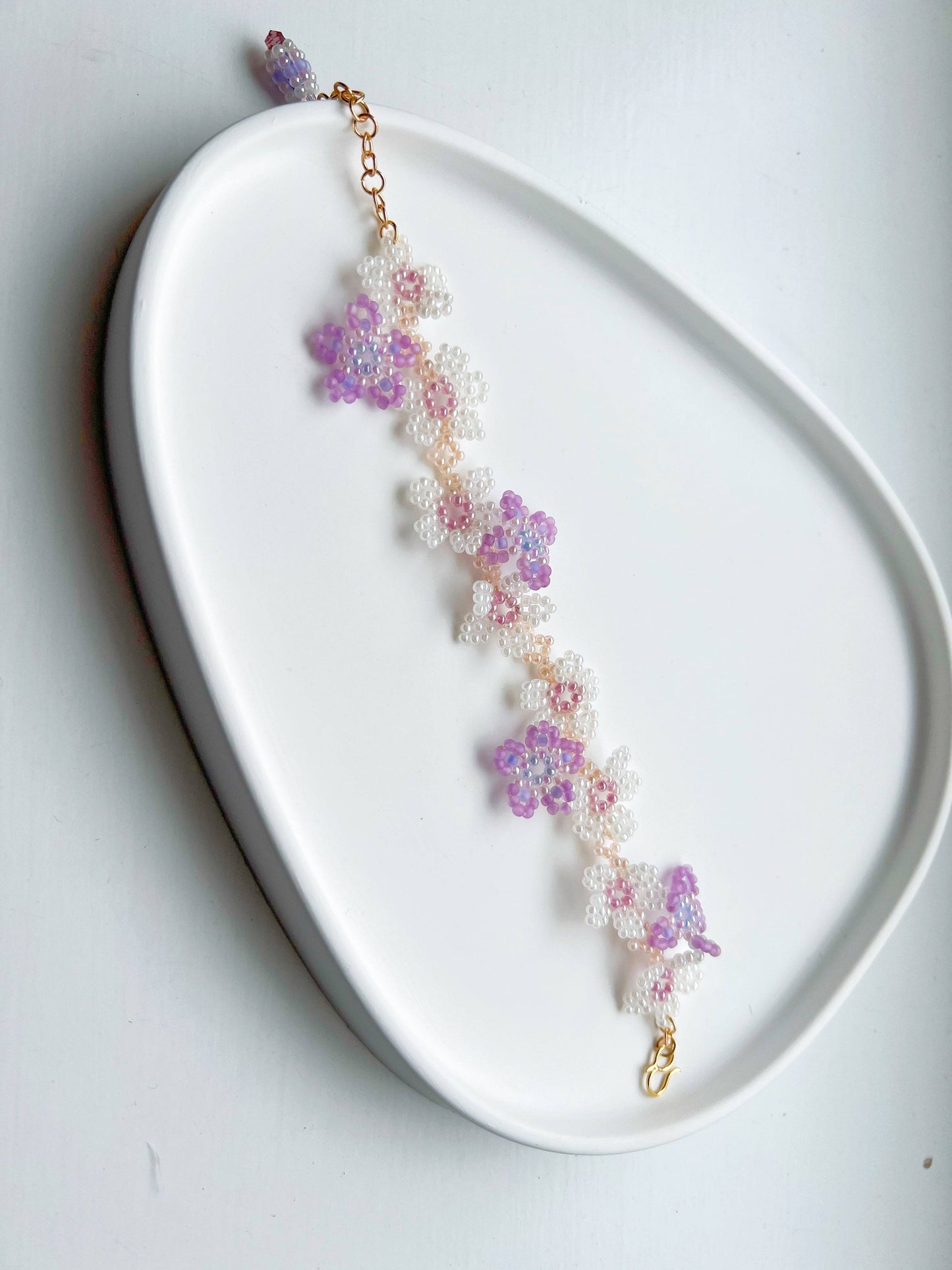Purple Cosmos Flower Beaded Bracelet-Ninaouity