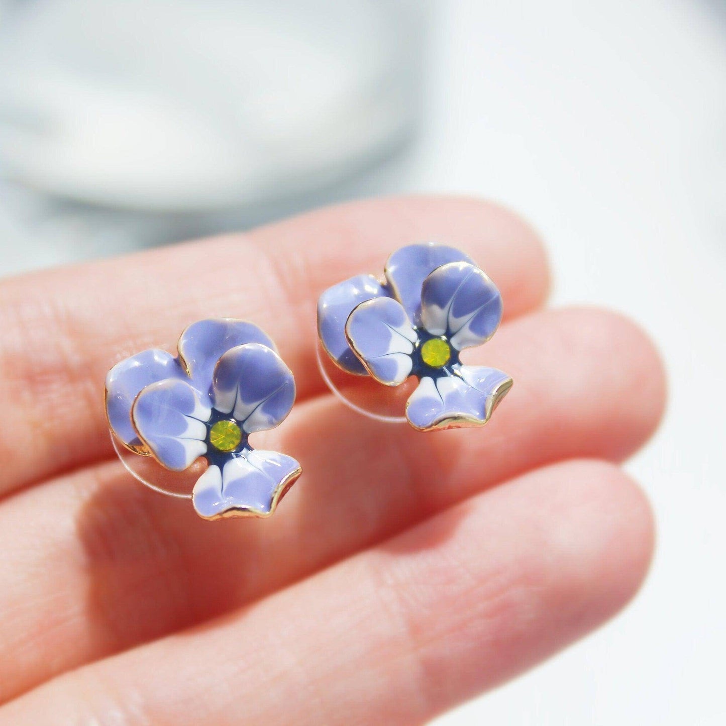 Purple Pansy Earrings - Yellow and Purple Flower Stud Earrings-Ninaouity