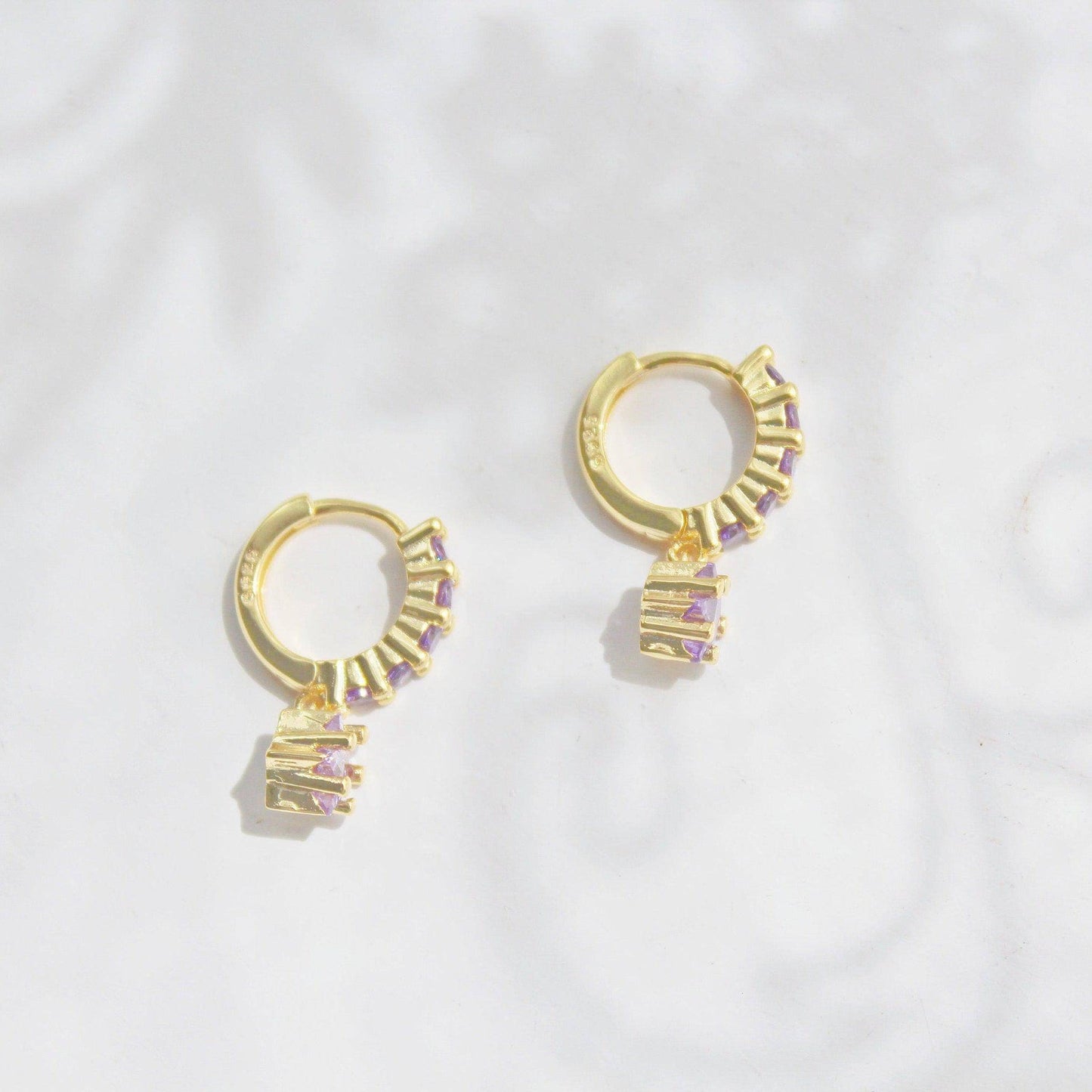 Purple Stars Hoop Earrings - Gold Hoop with Crystal Drop Earrings-Ninaouity