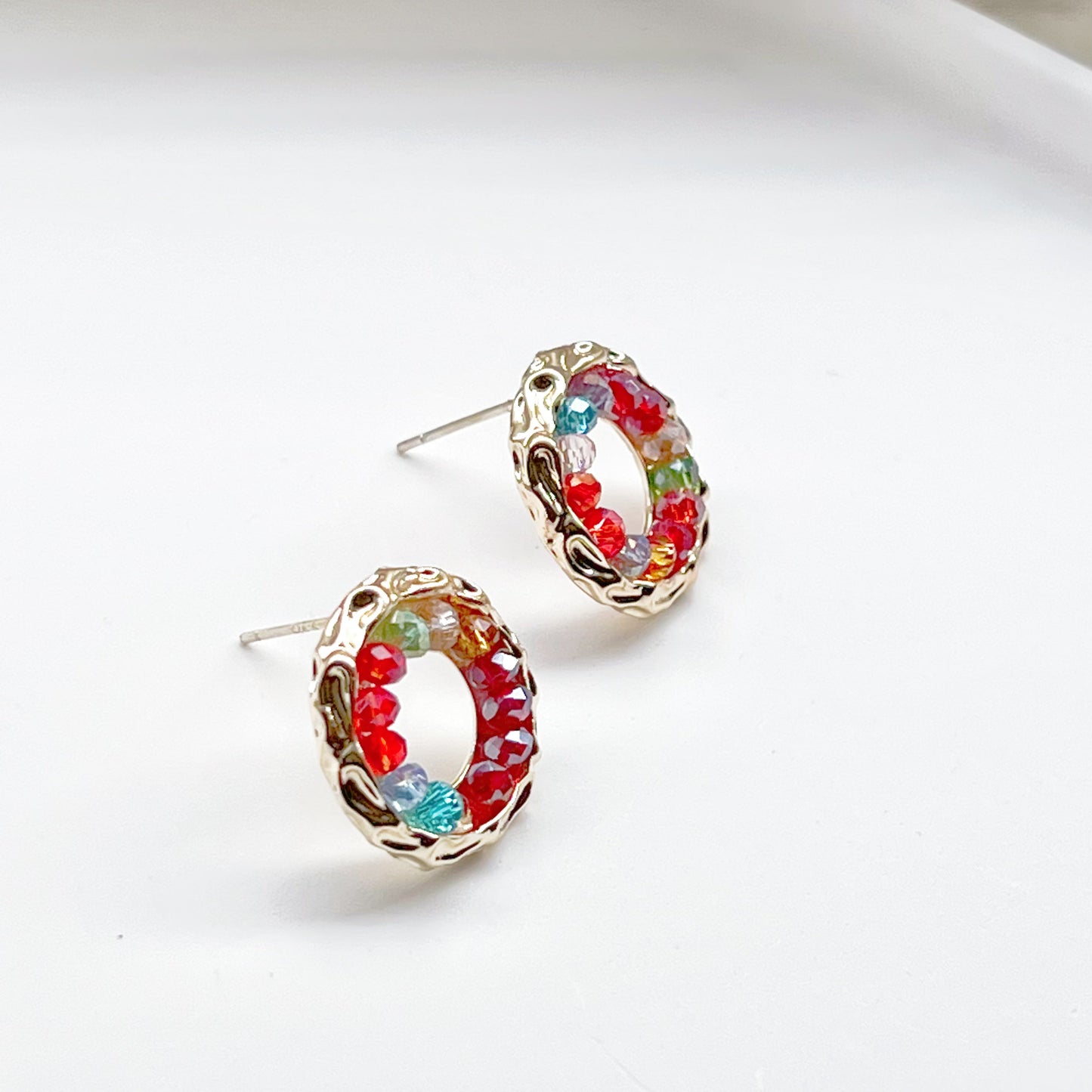 Rainbow Beads Circle Stud Earrings-Ninaouity